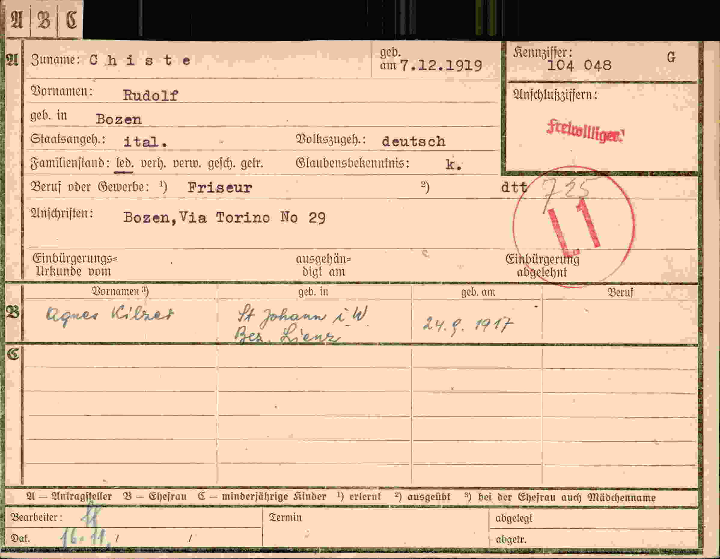 Dokument für Rudolf Chiste
