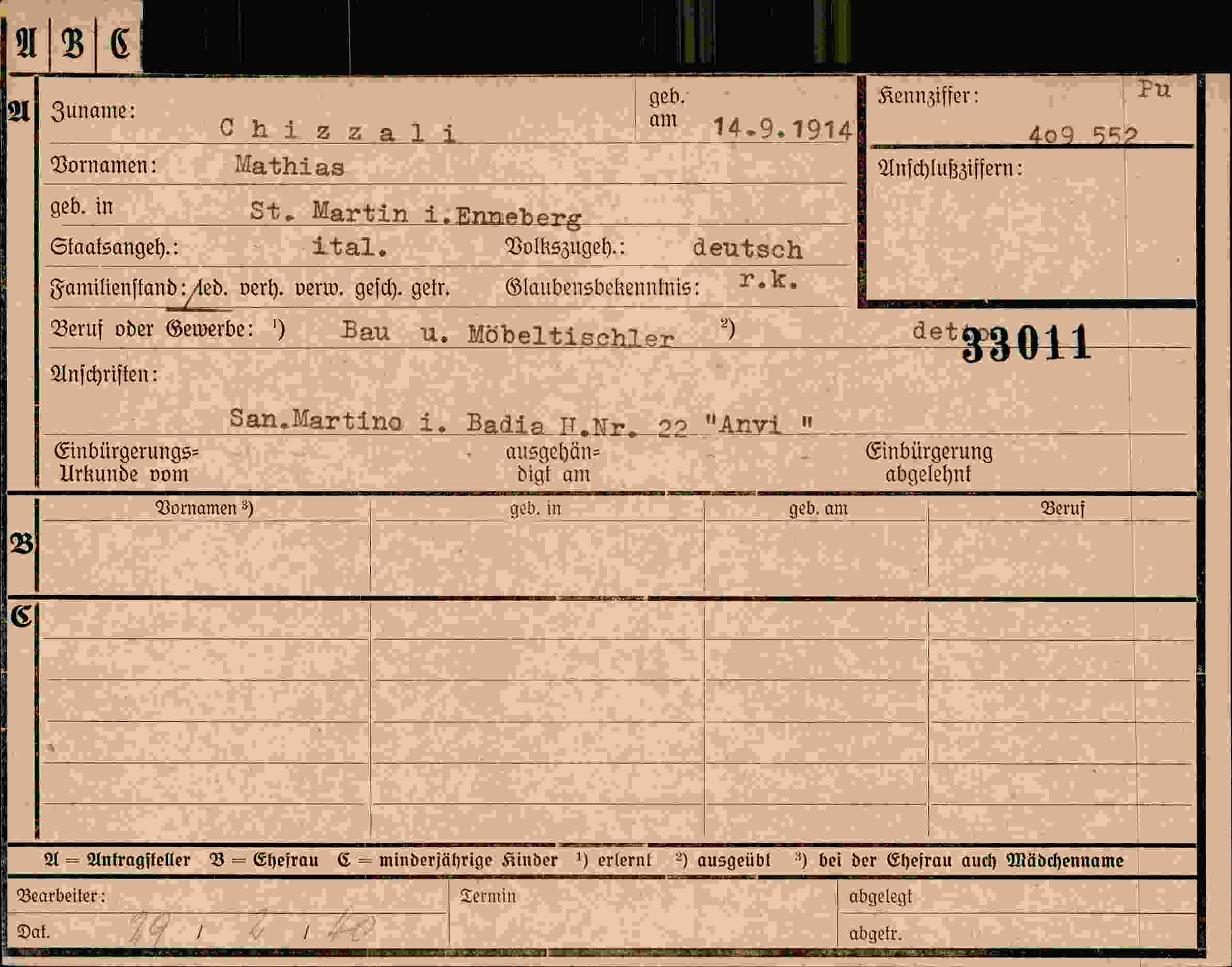 Dokument für Mathias Chizali