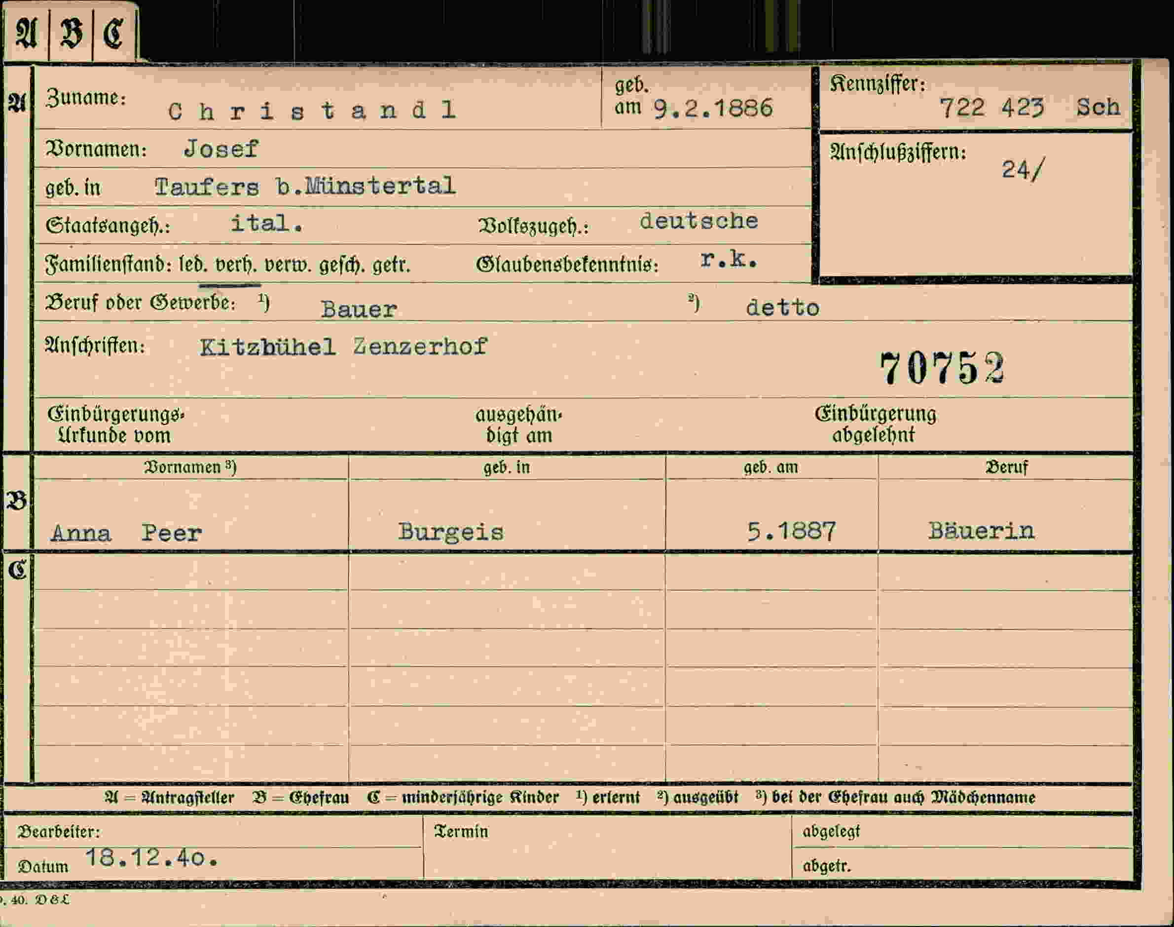 Dokument für Josef Christandl