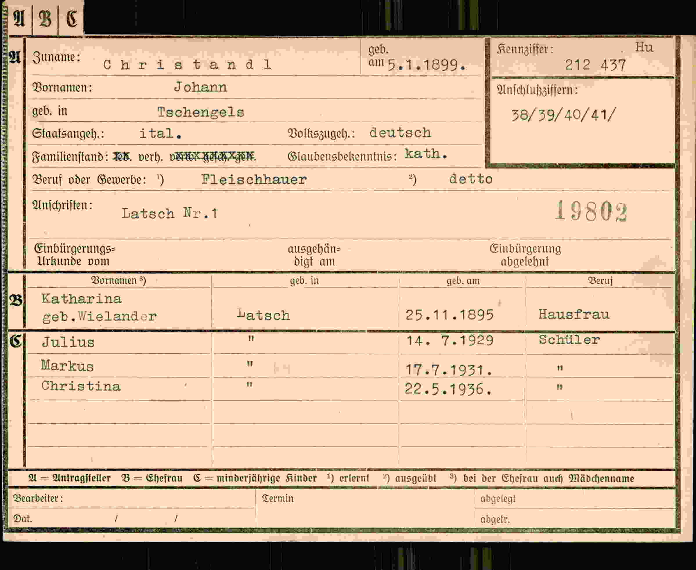 Vorderseite des Dokuments