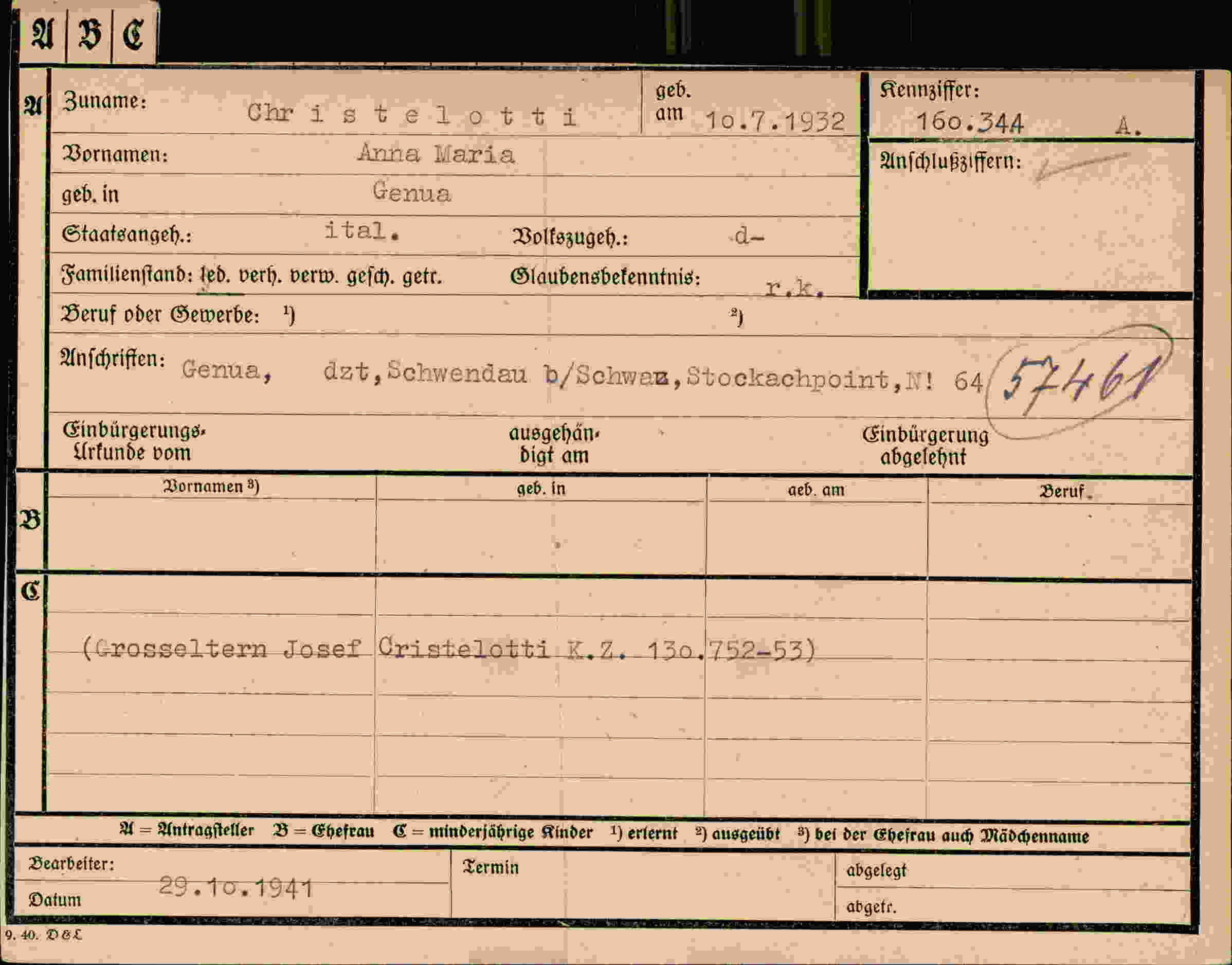 Dokument für Anna Maria Christelotti