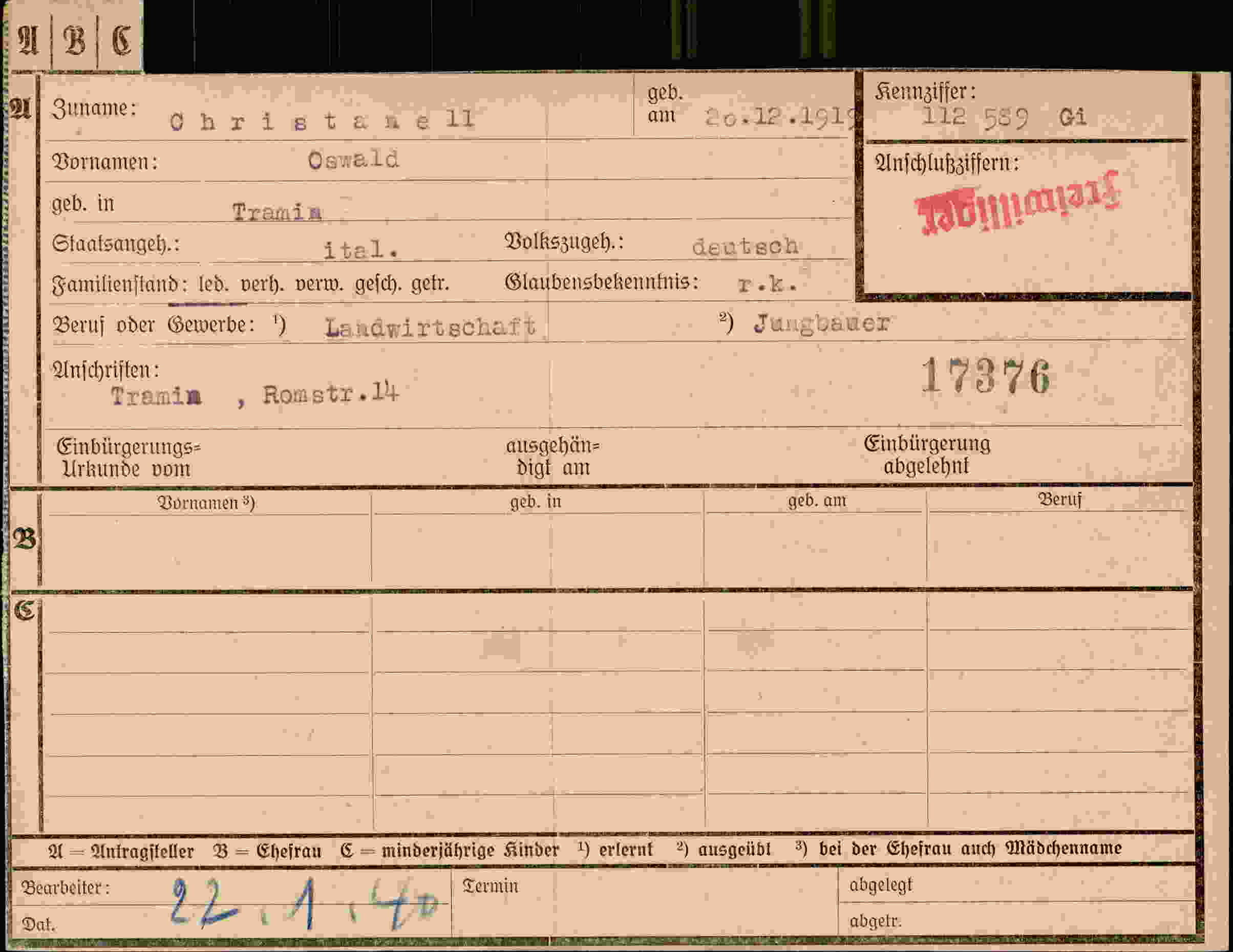Dokument für Oswald Christamell