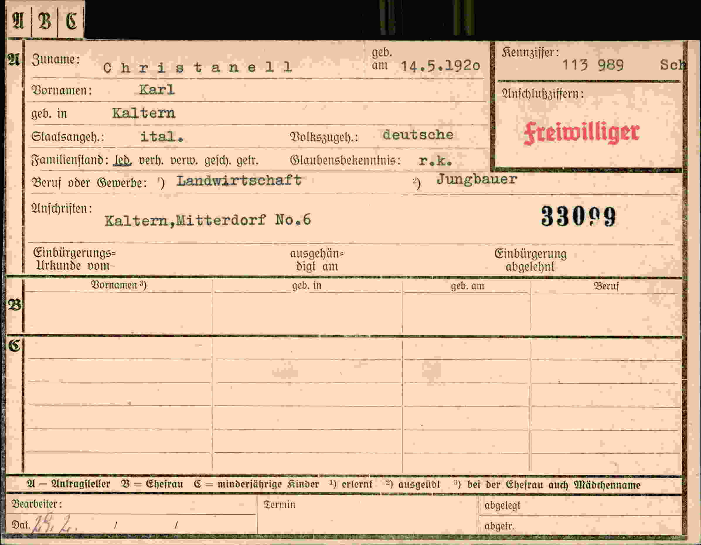Dokument für Karl Christanell