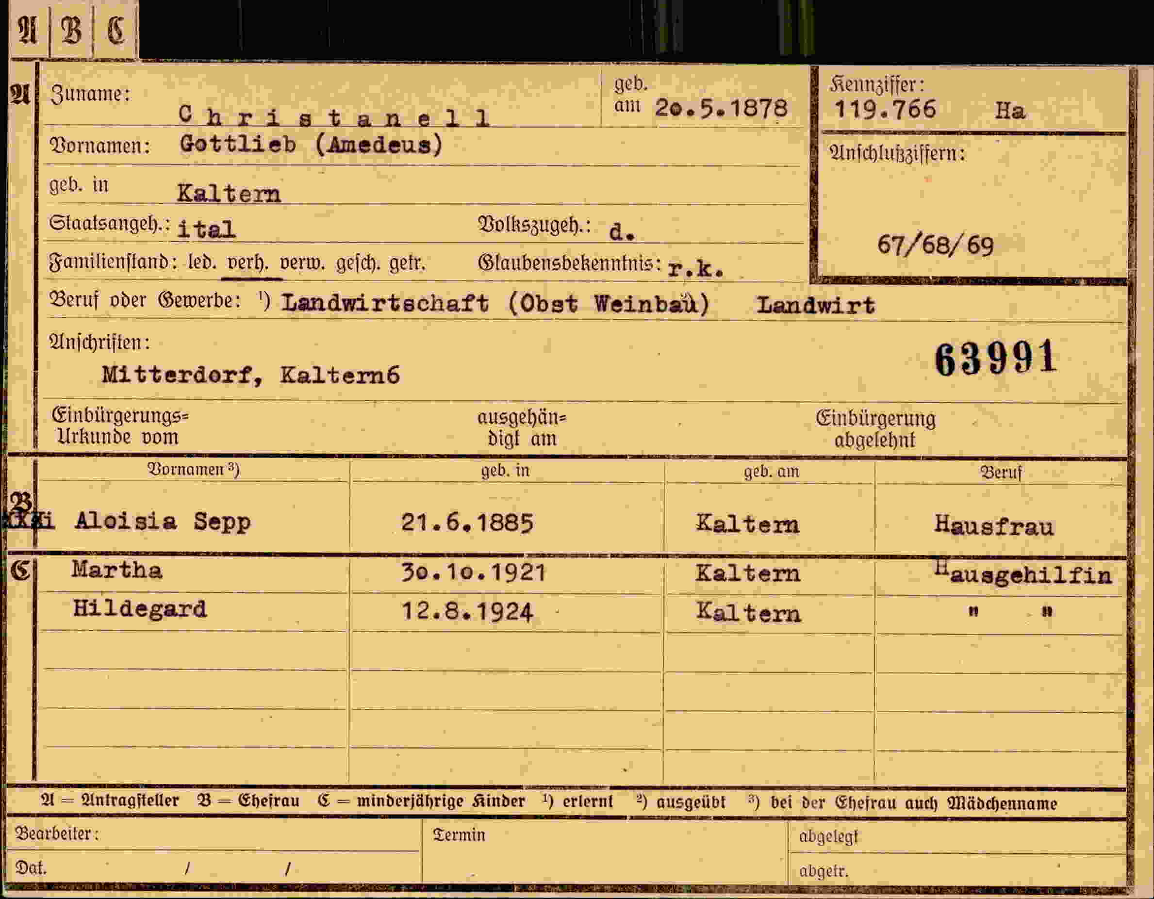 Dokument für Gottlieb Christanell