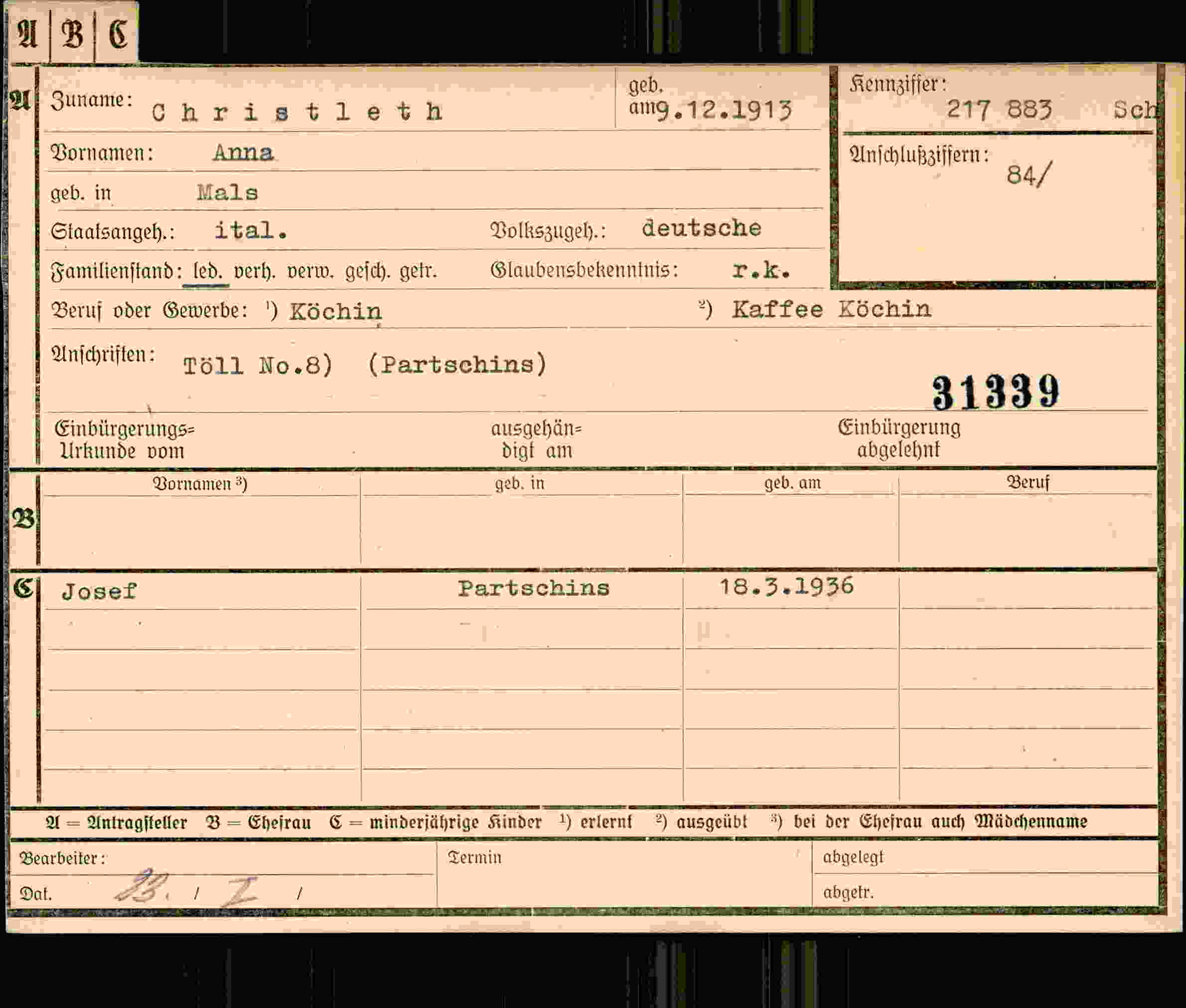 Vorderseite des Dokuments