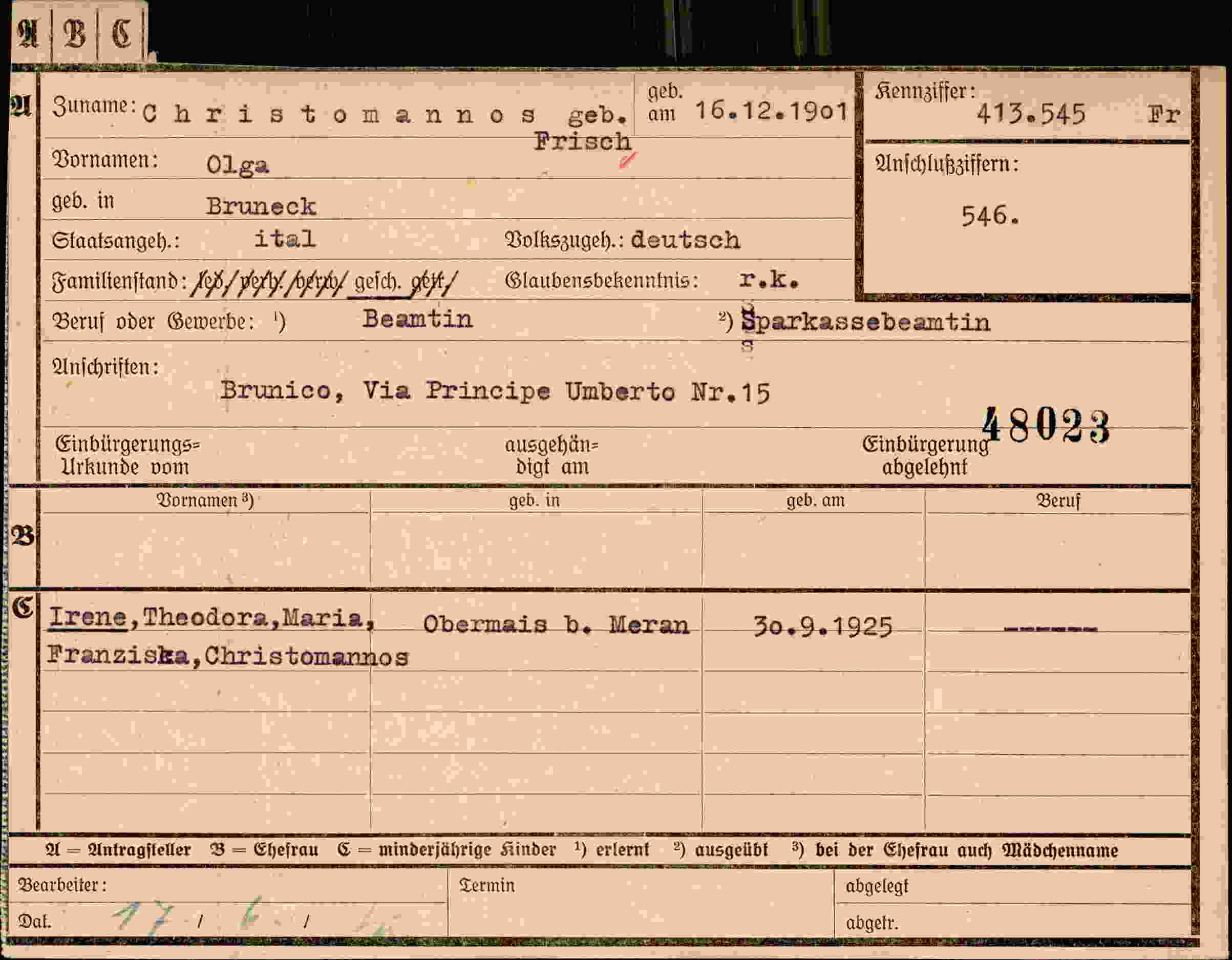 Dokument für Olga Christomannos