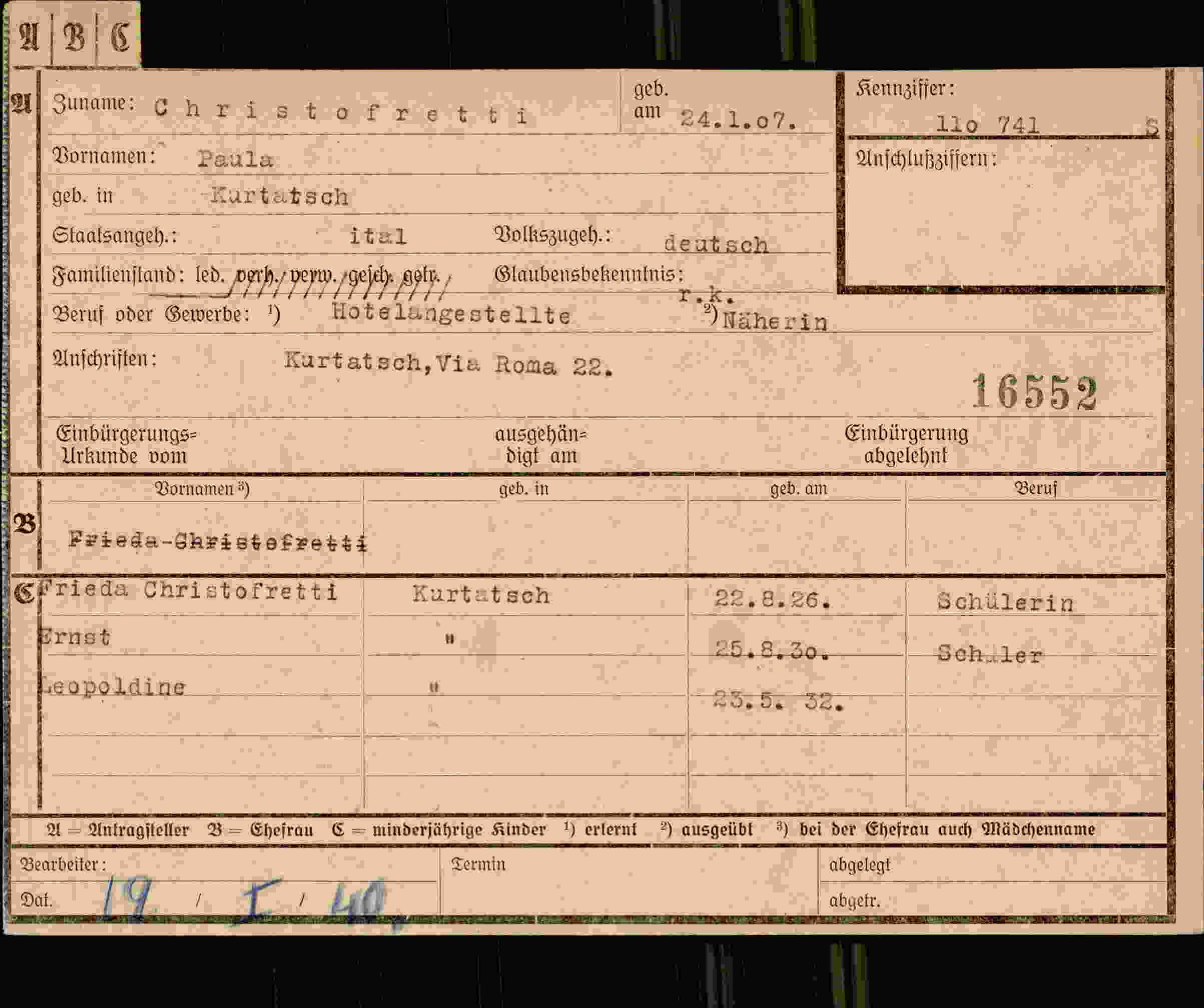 Vorderseite des Dokuments