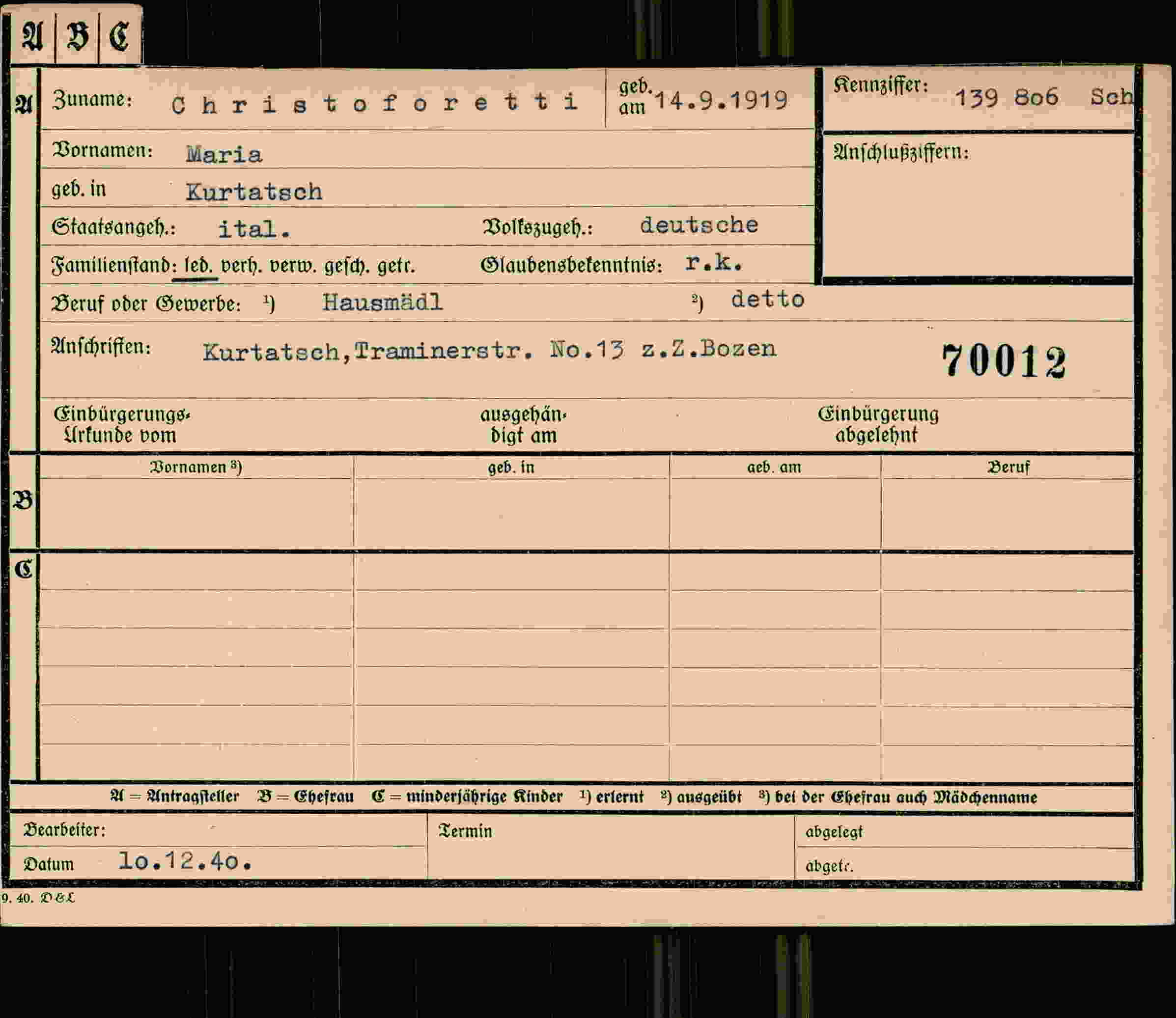 Dokument für Maria Christoforetti