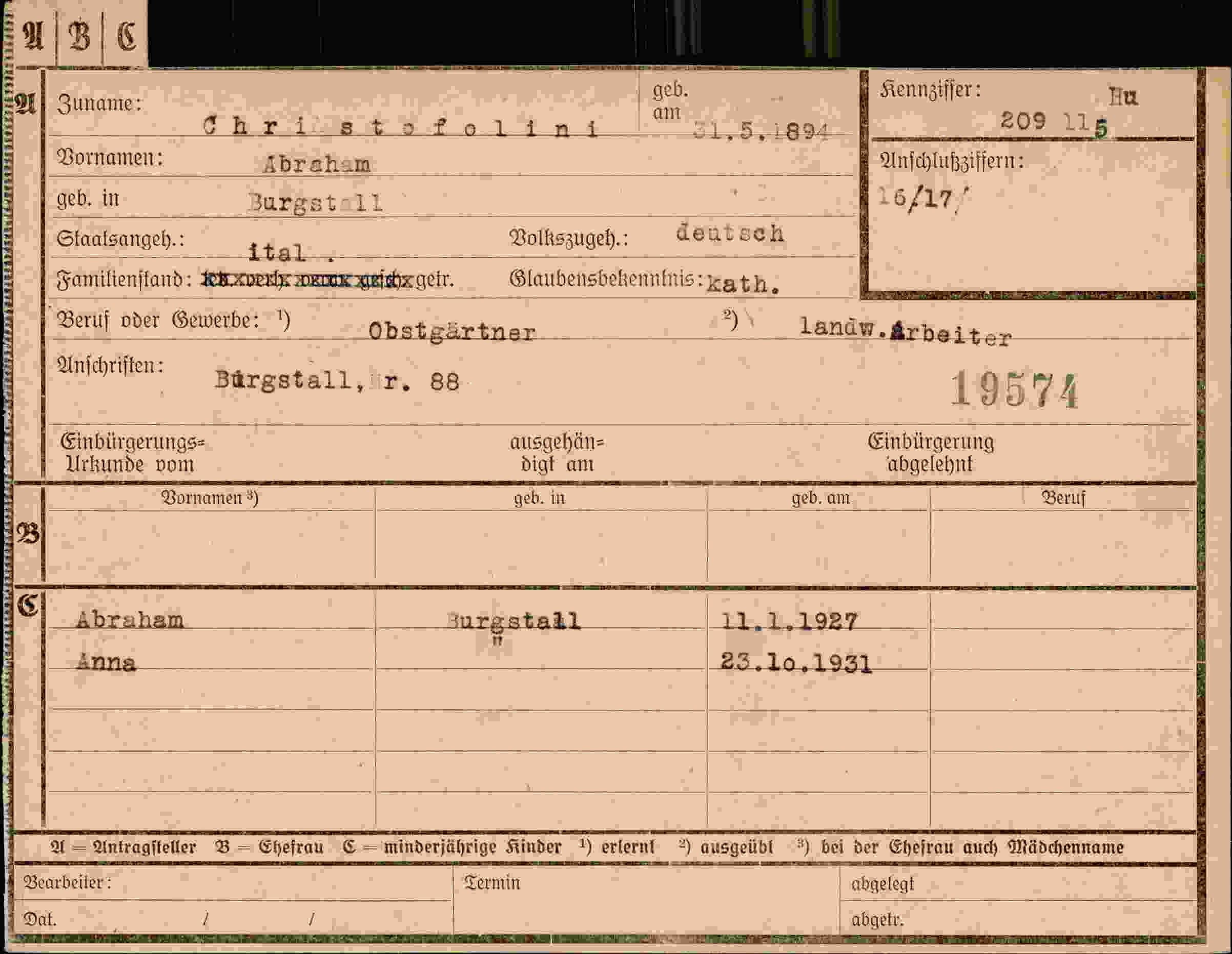 Dokument für Abraham Christofolini