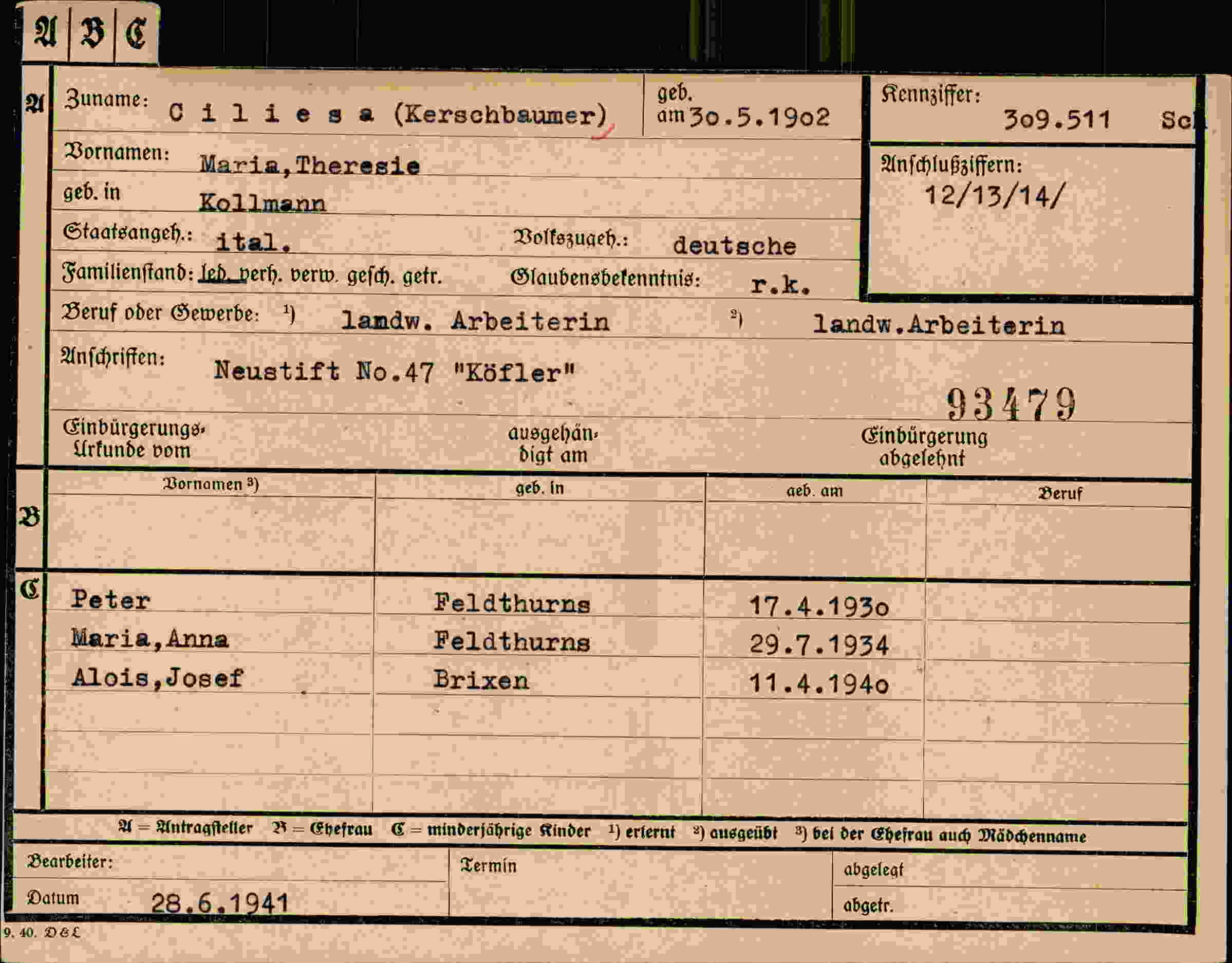 Dokument für Maria,Theresie Ciliesa