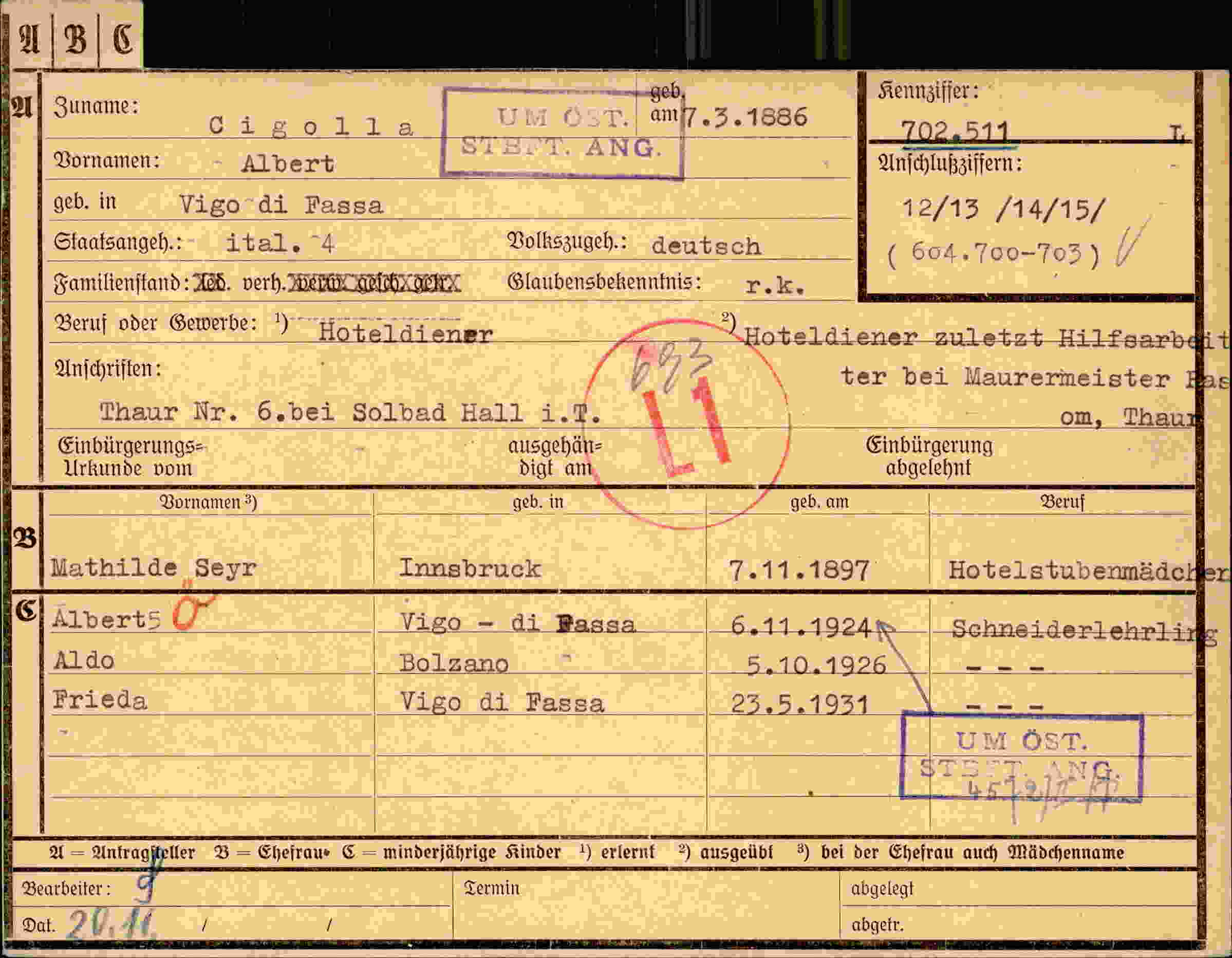 Dokument für Albert Cigolla