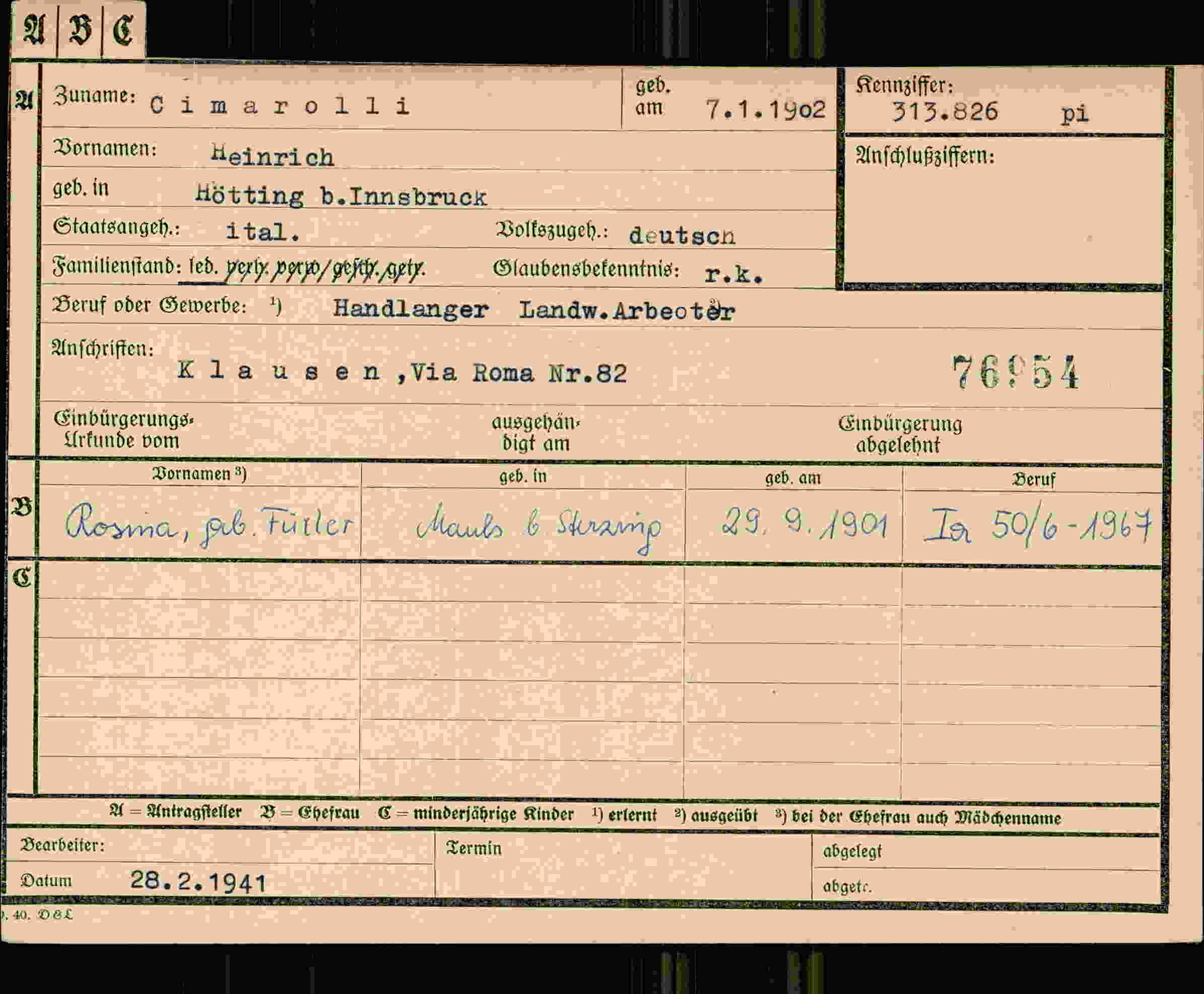 Dokument für Heinrich Cimarolli