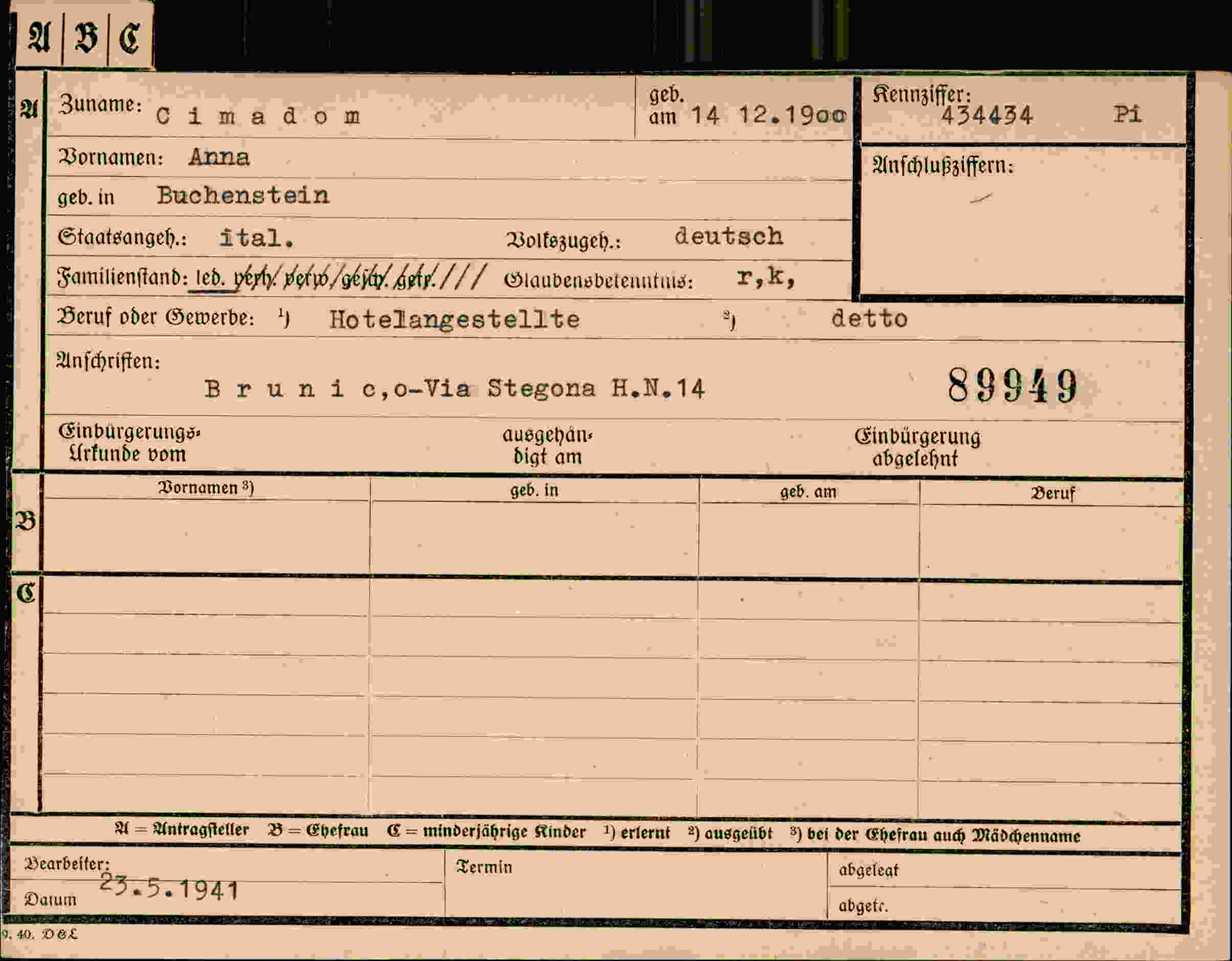 Vorderseite des Dokuments