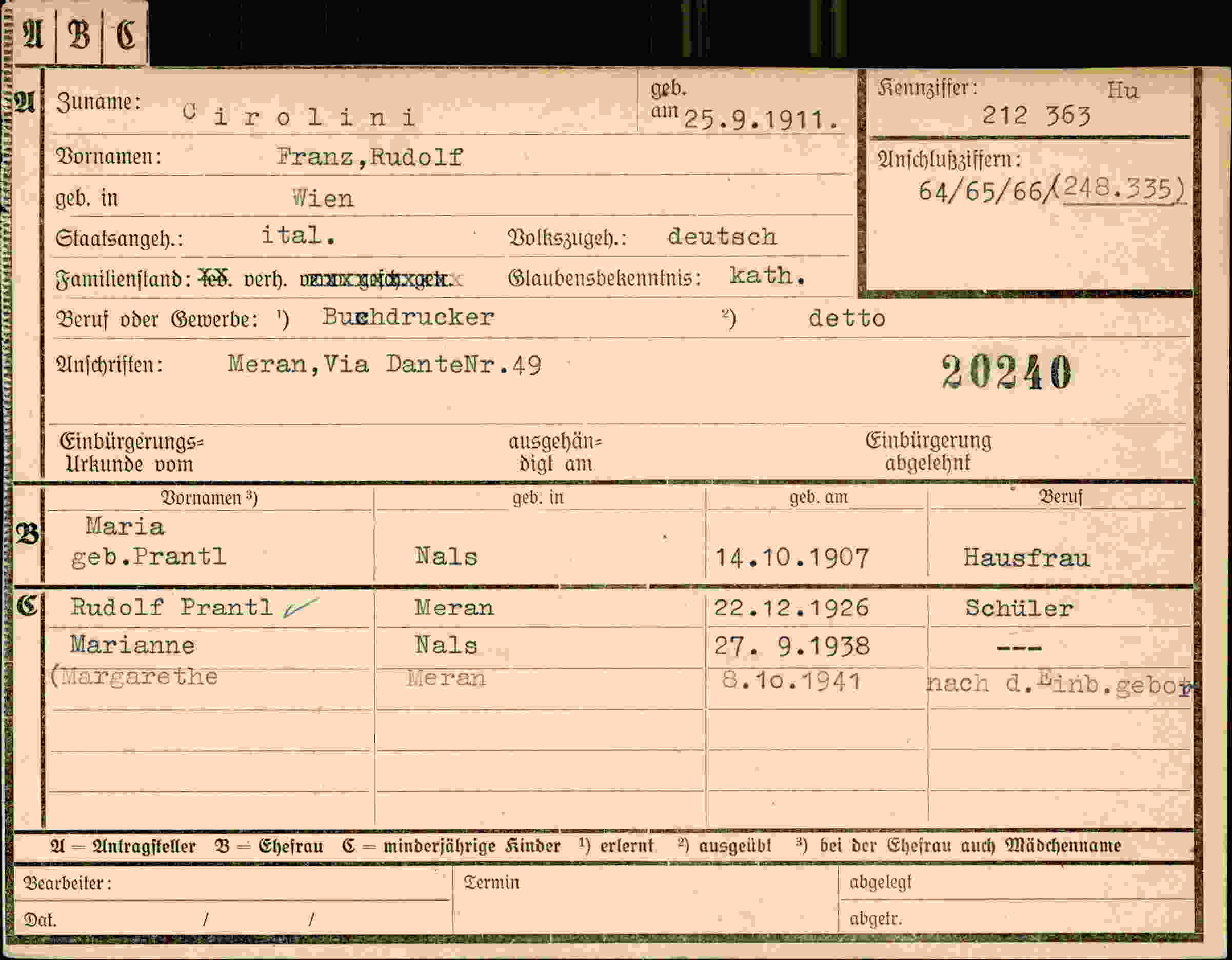 Dokument für Franz Rudolf Cirolini