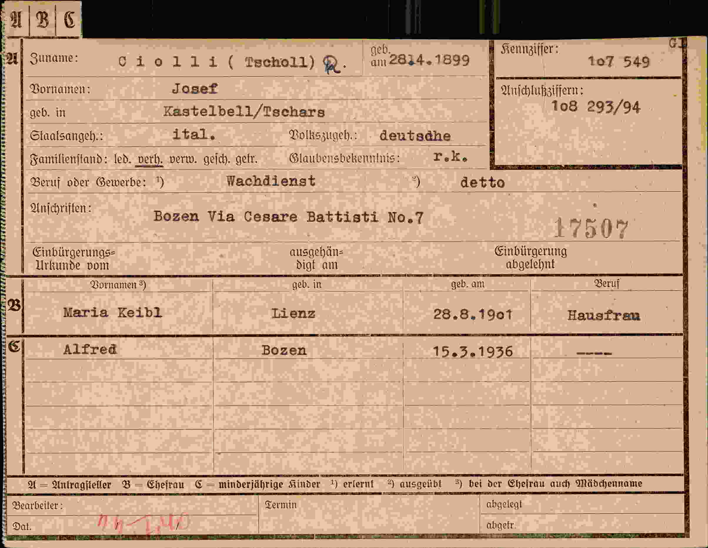 Dokument für Josef Cioili