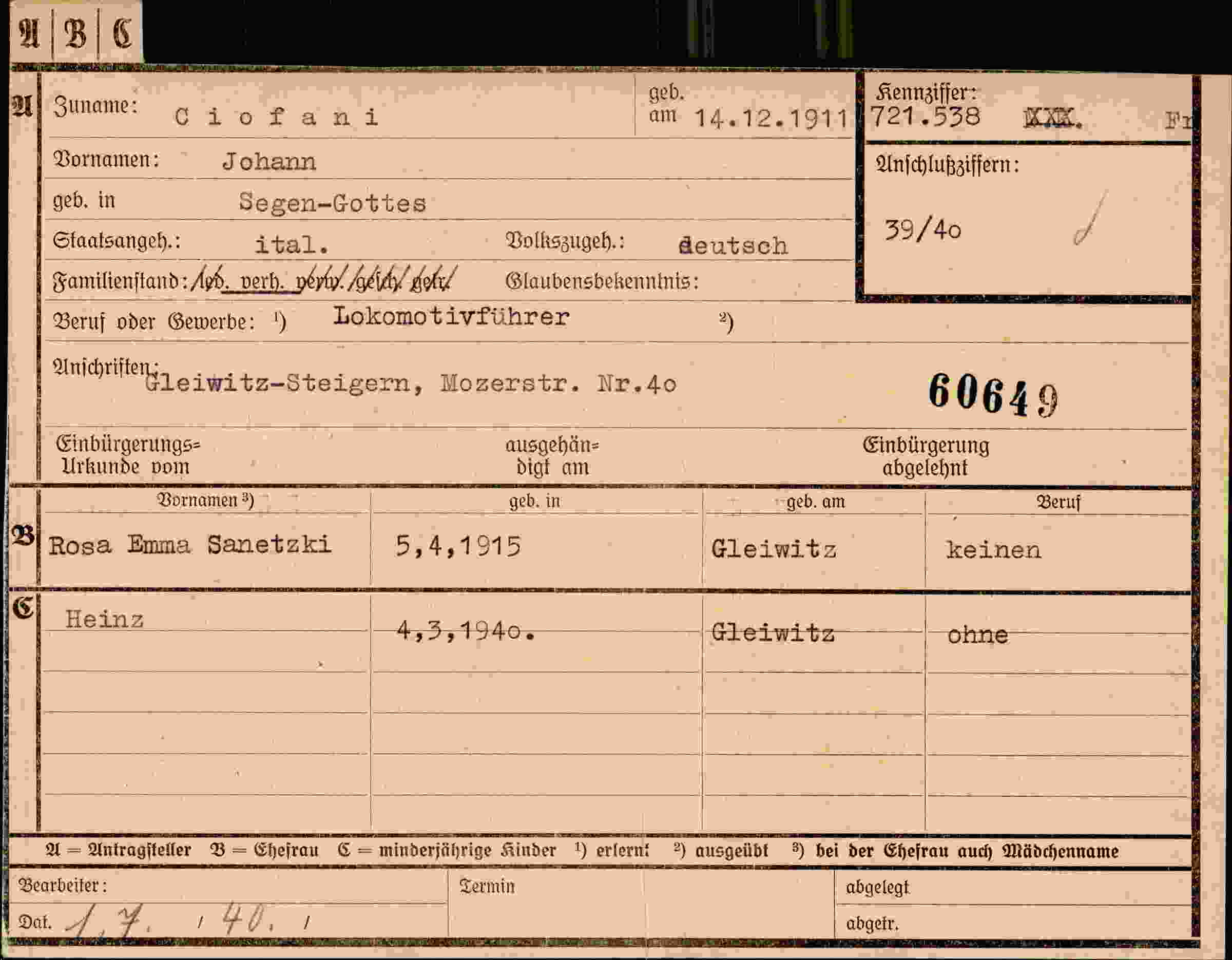 Dokument für Johann Ciofani