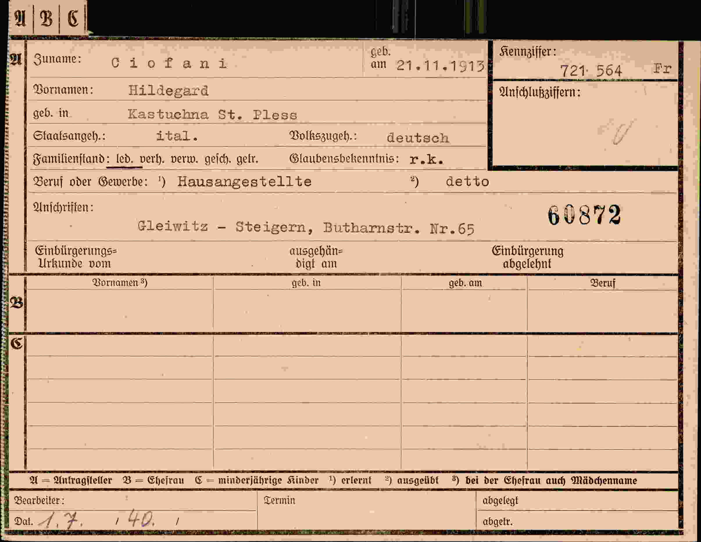 Dokument für Hildegard Ciofani