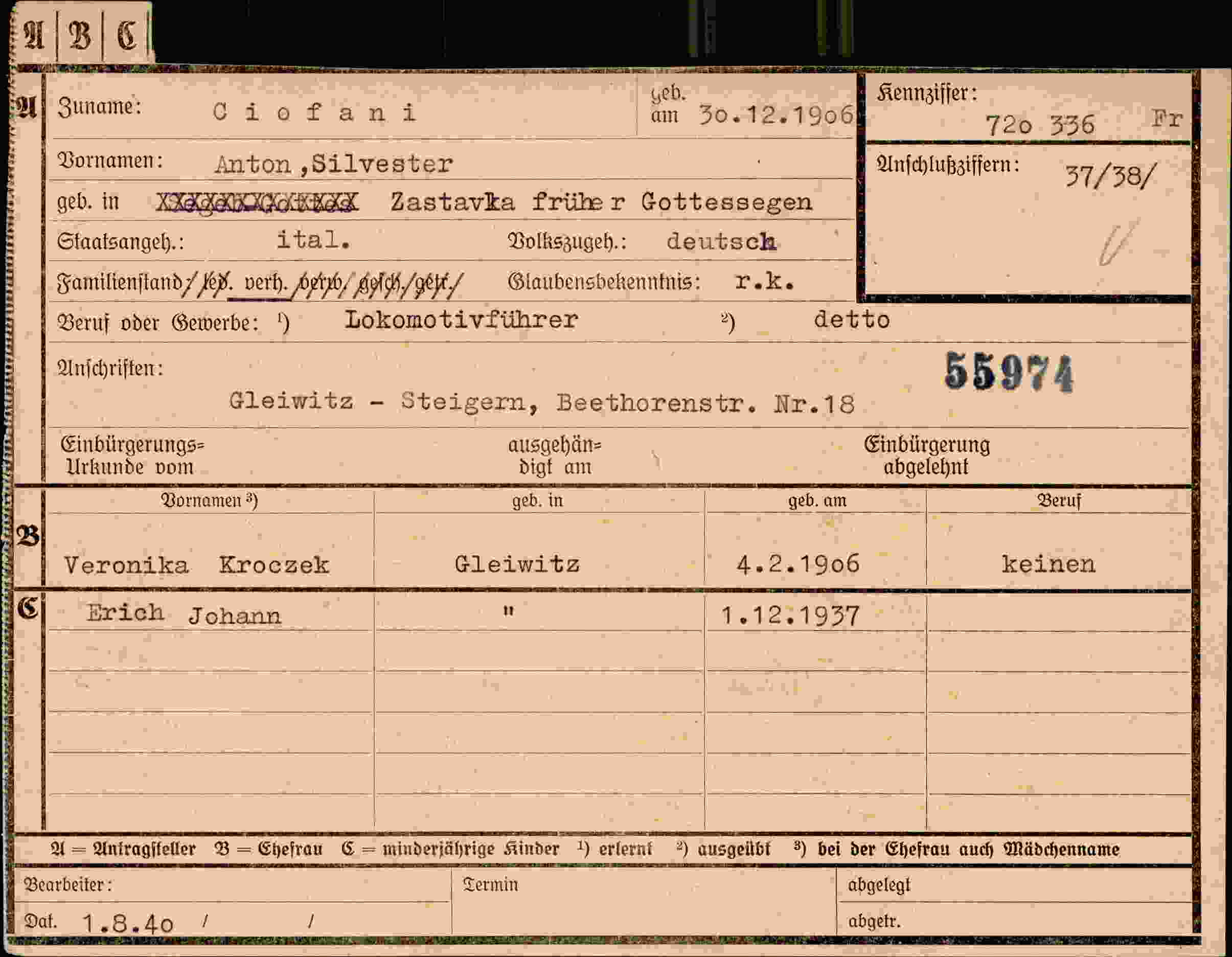 Dokument für Anton,Silvester Ciofani