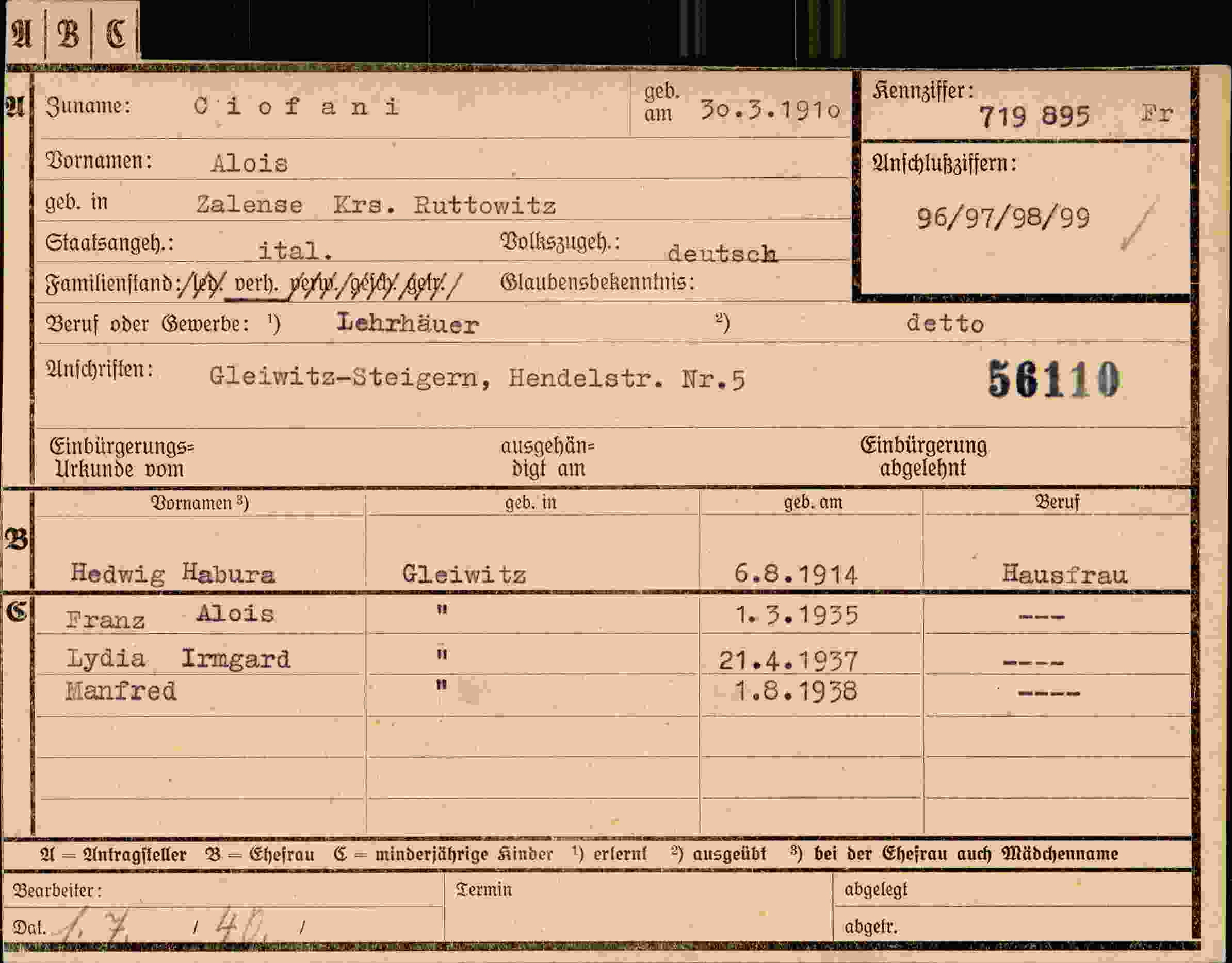 Dokument für Alois Ciofani