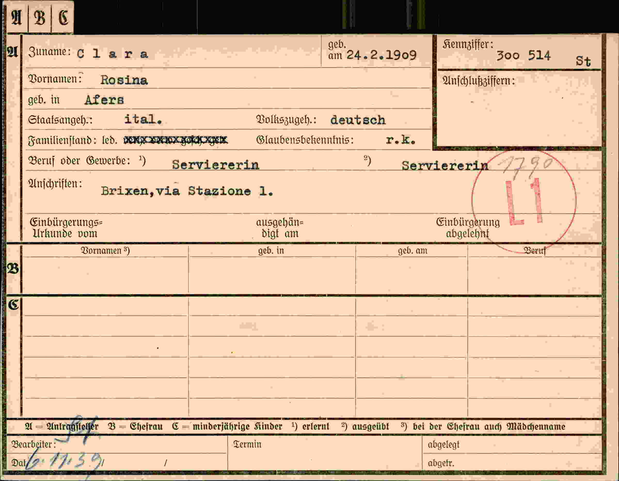 Dokument für Rosina Clara