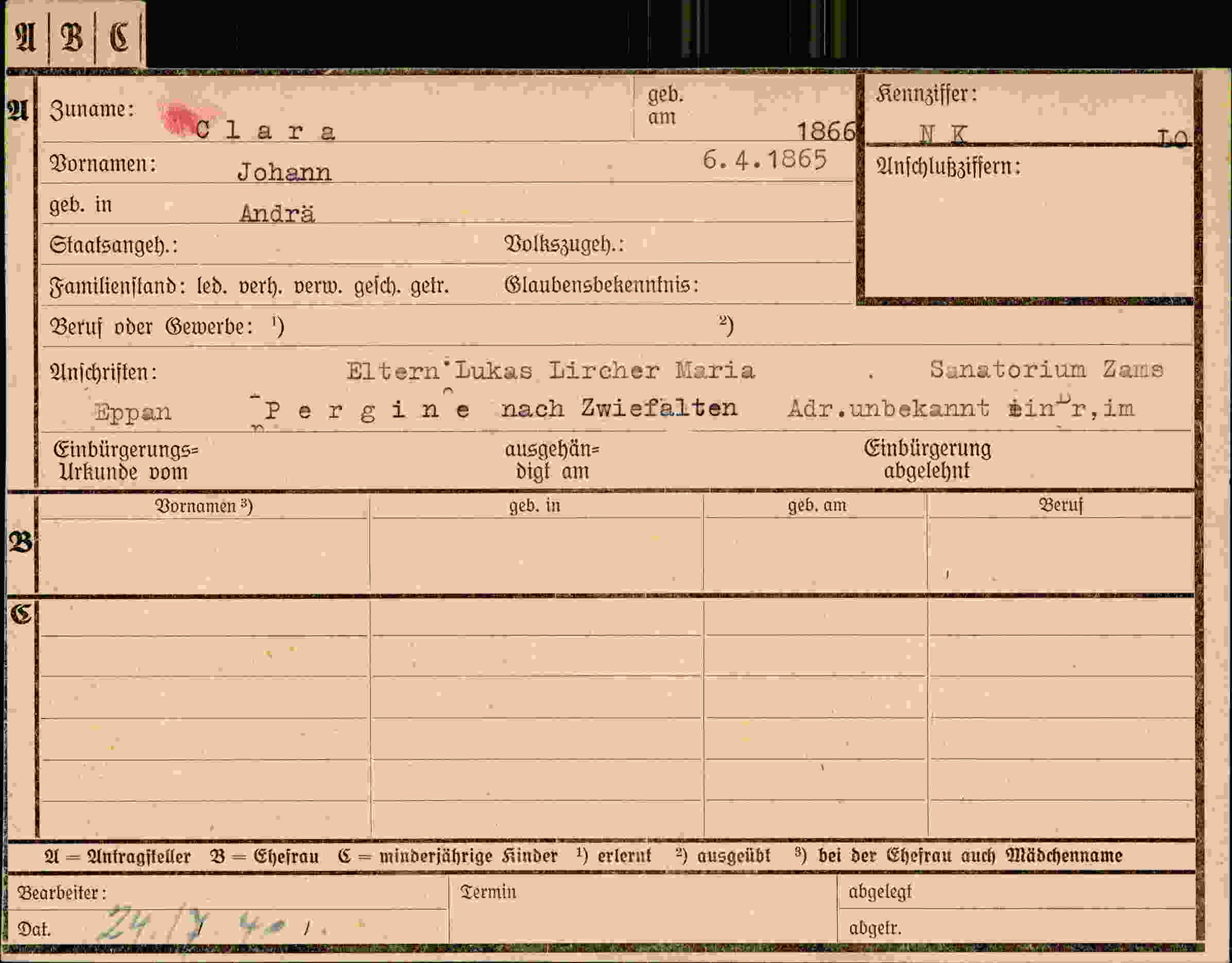 Dokument für Johann Clara
