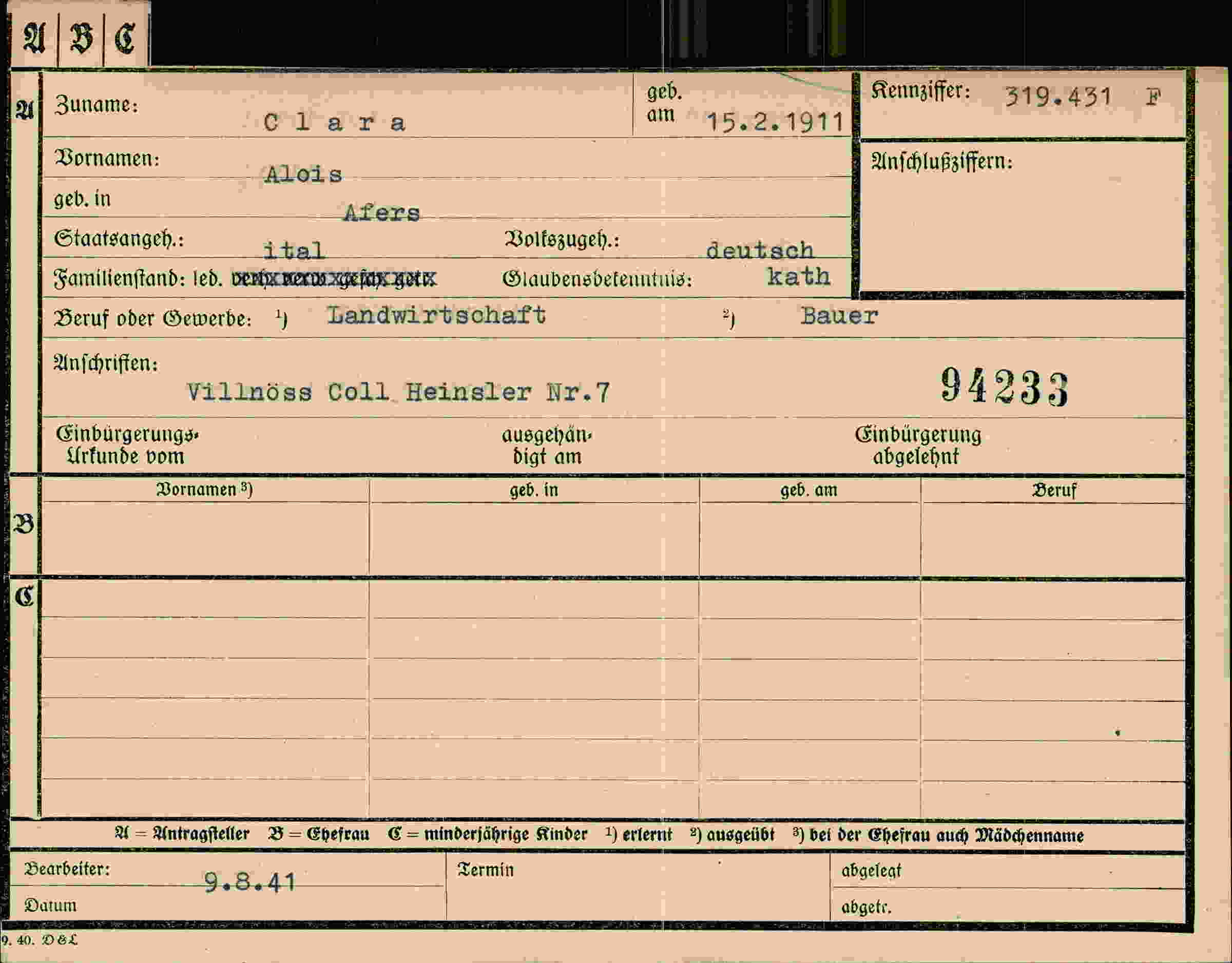 Dokument für Alois Clara