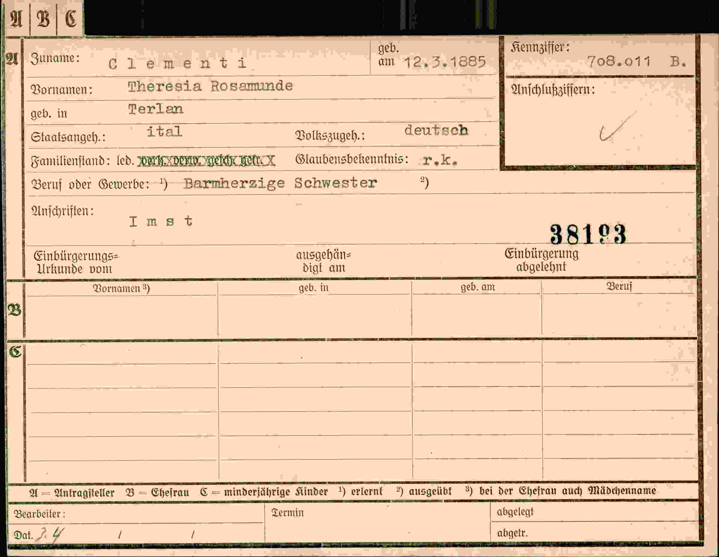 Dokument für Theresia Clementi