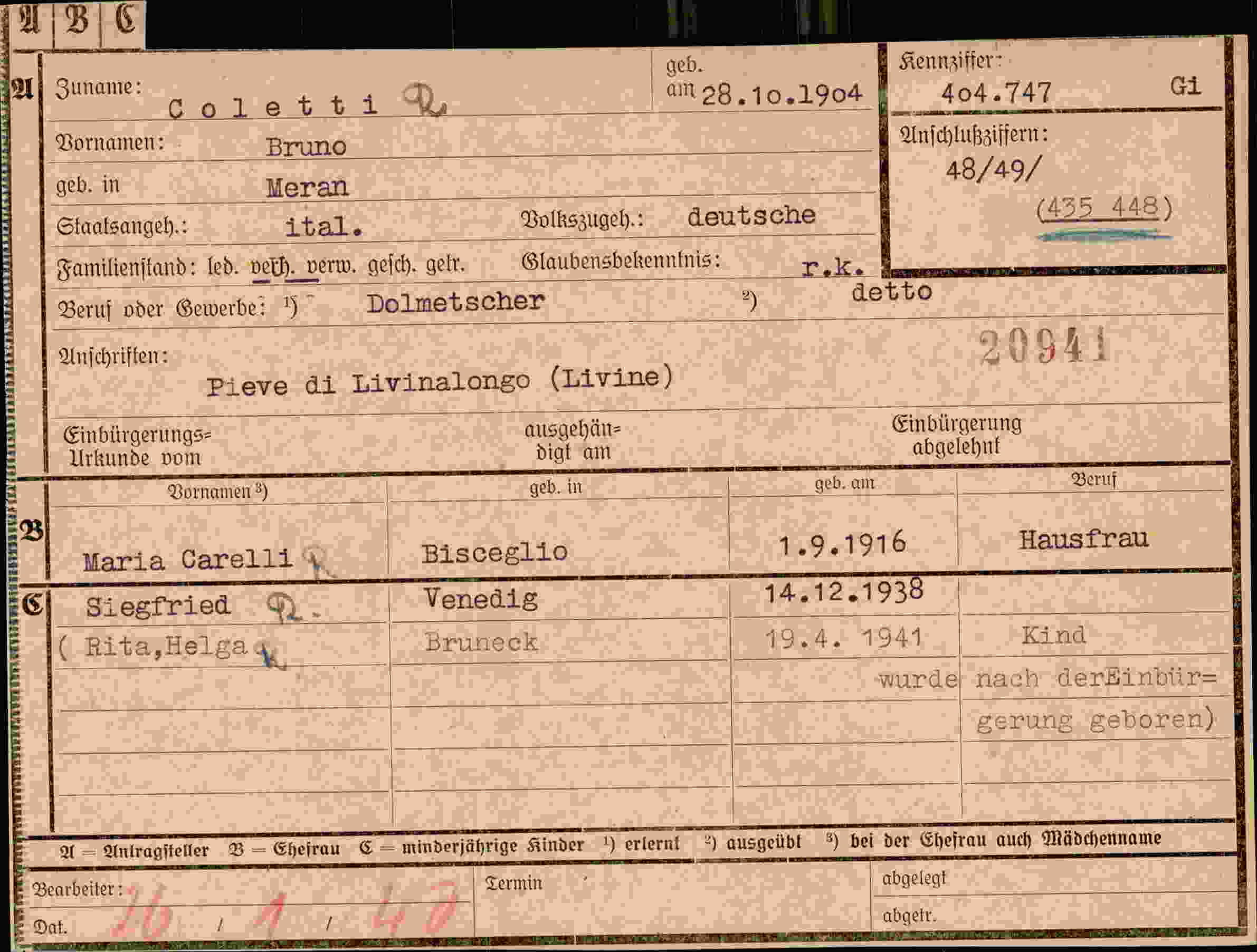 Dokument für Bruno Coletti R