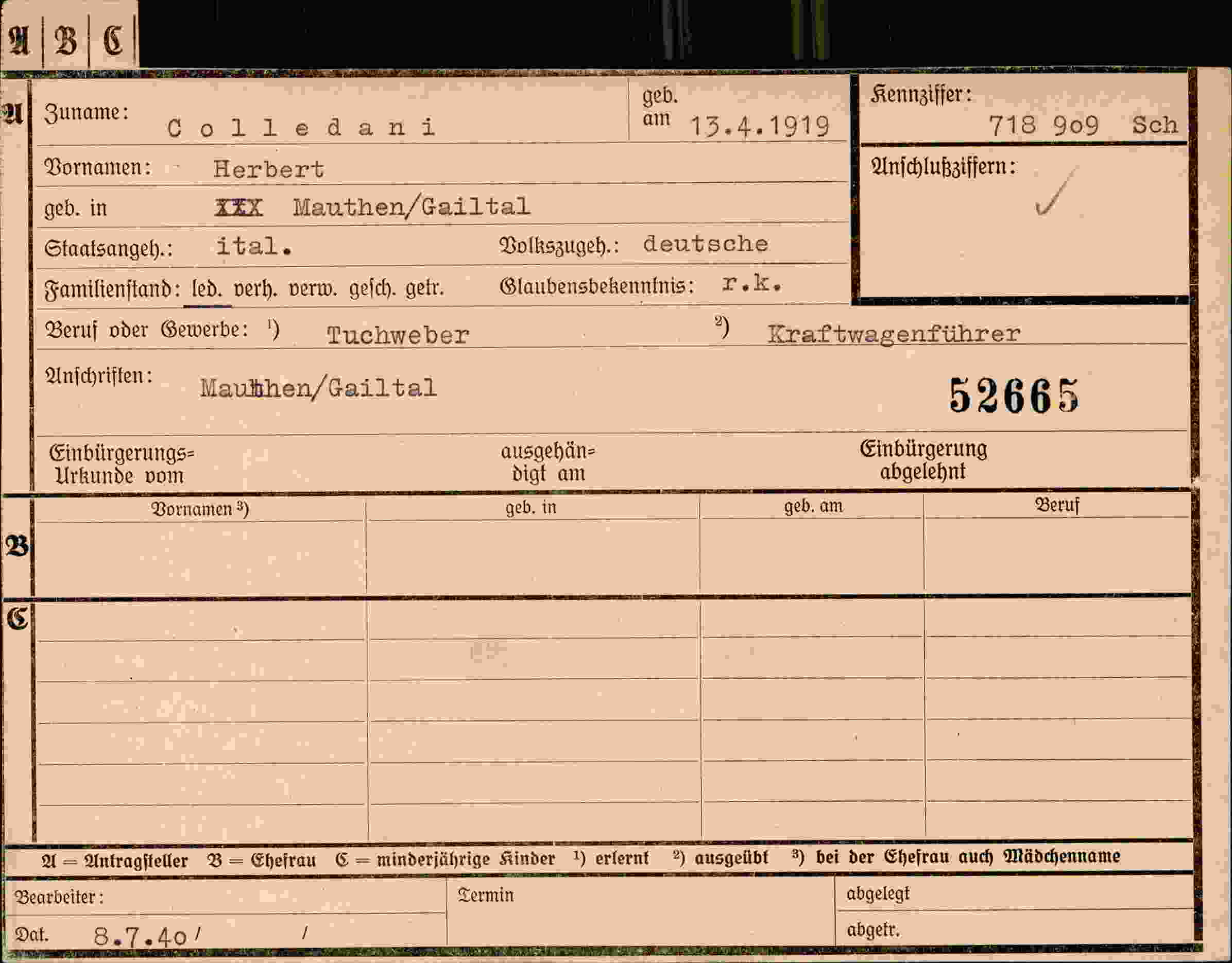 Dokument für Herbert Colledani