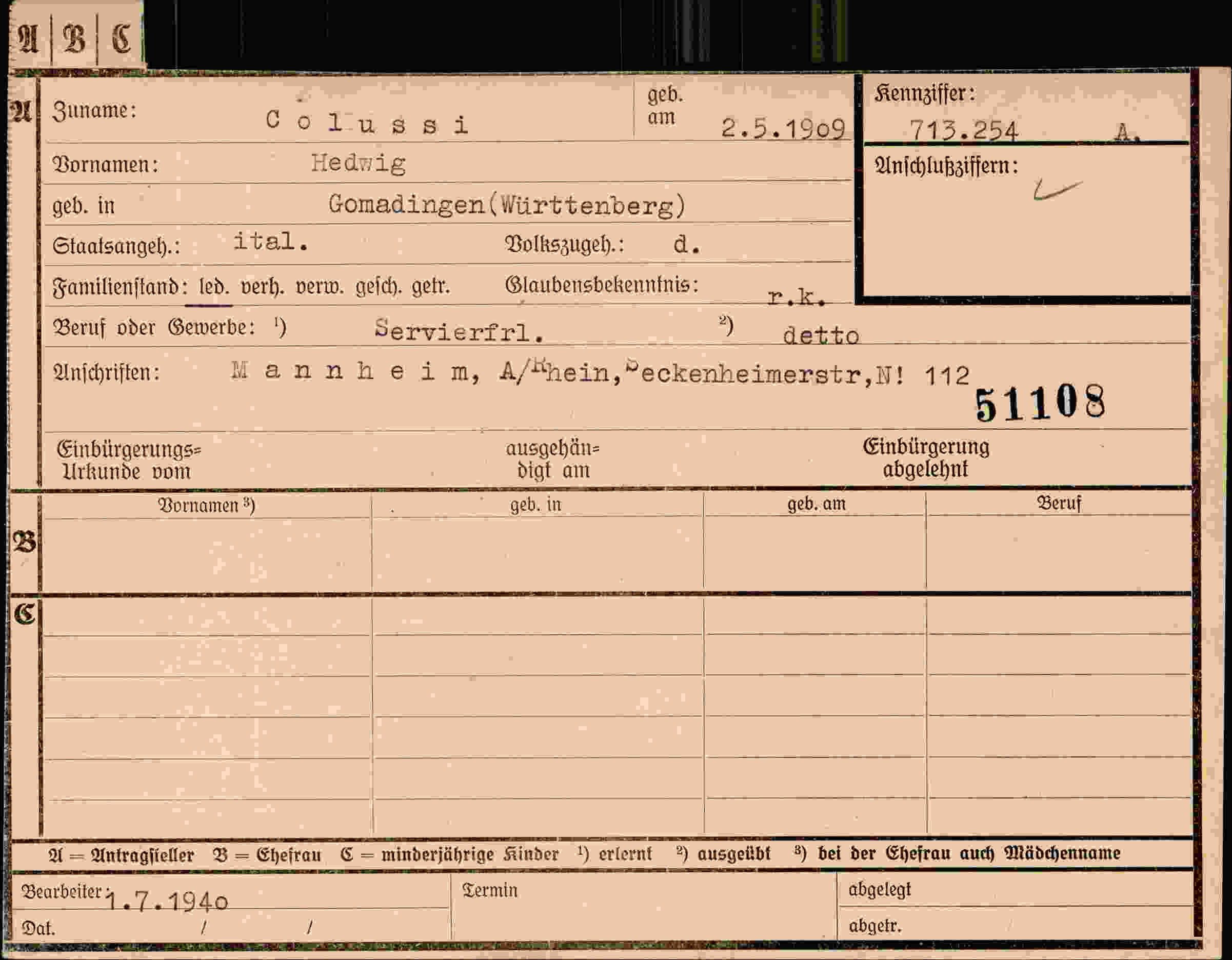 Dokument für Hedwig Colussi