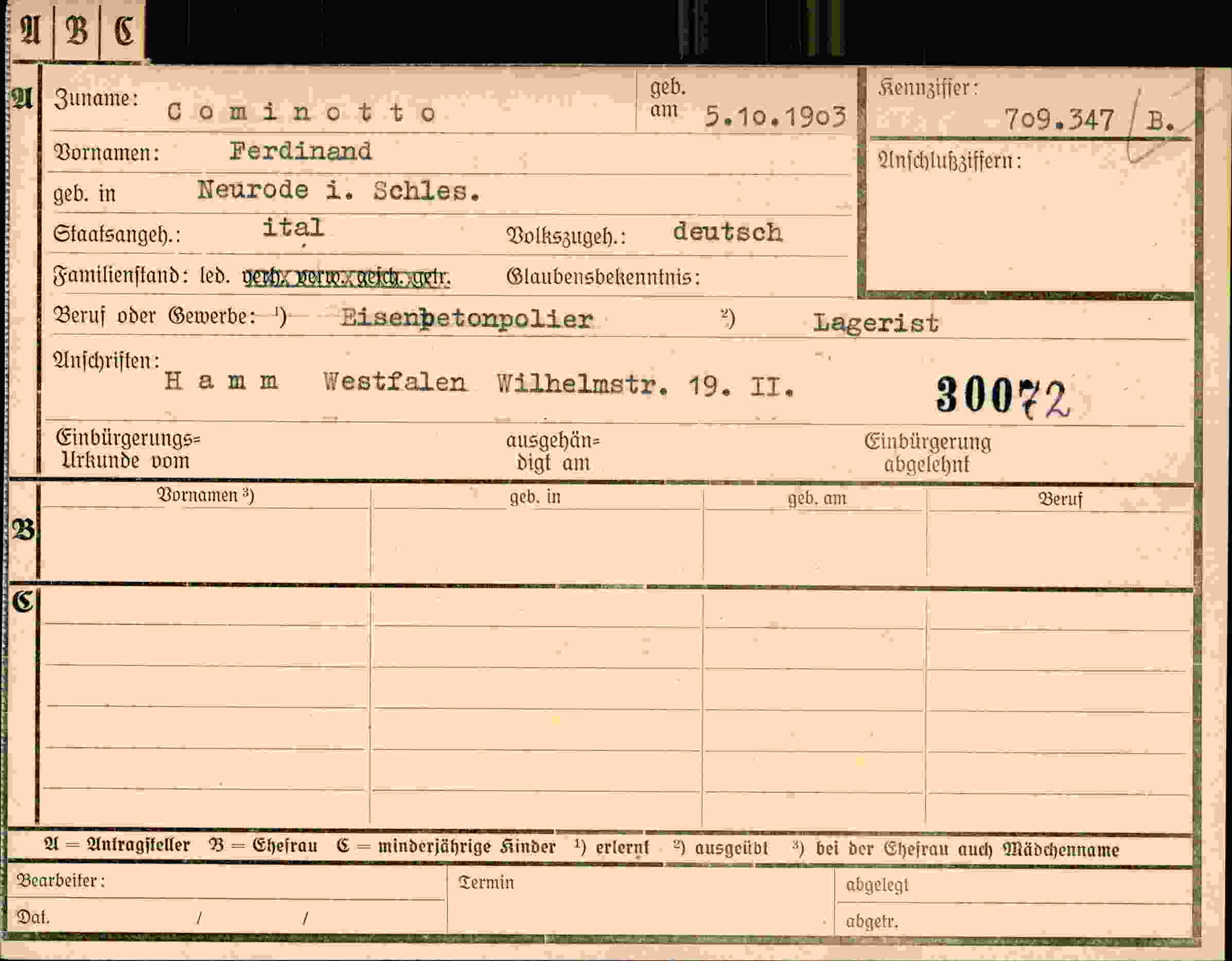 Dokument für Ferdinand Cominotto