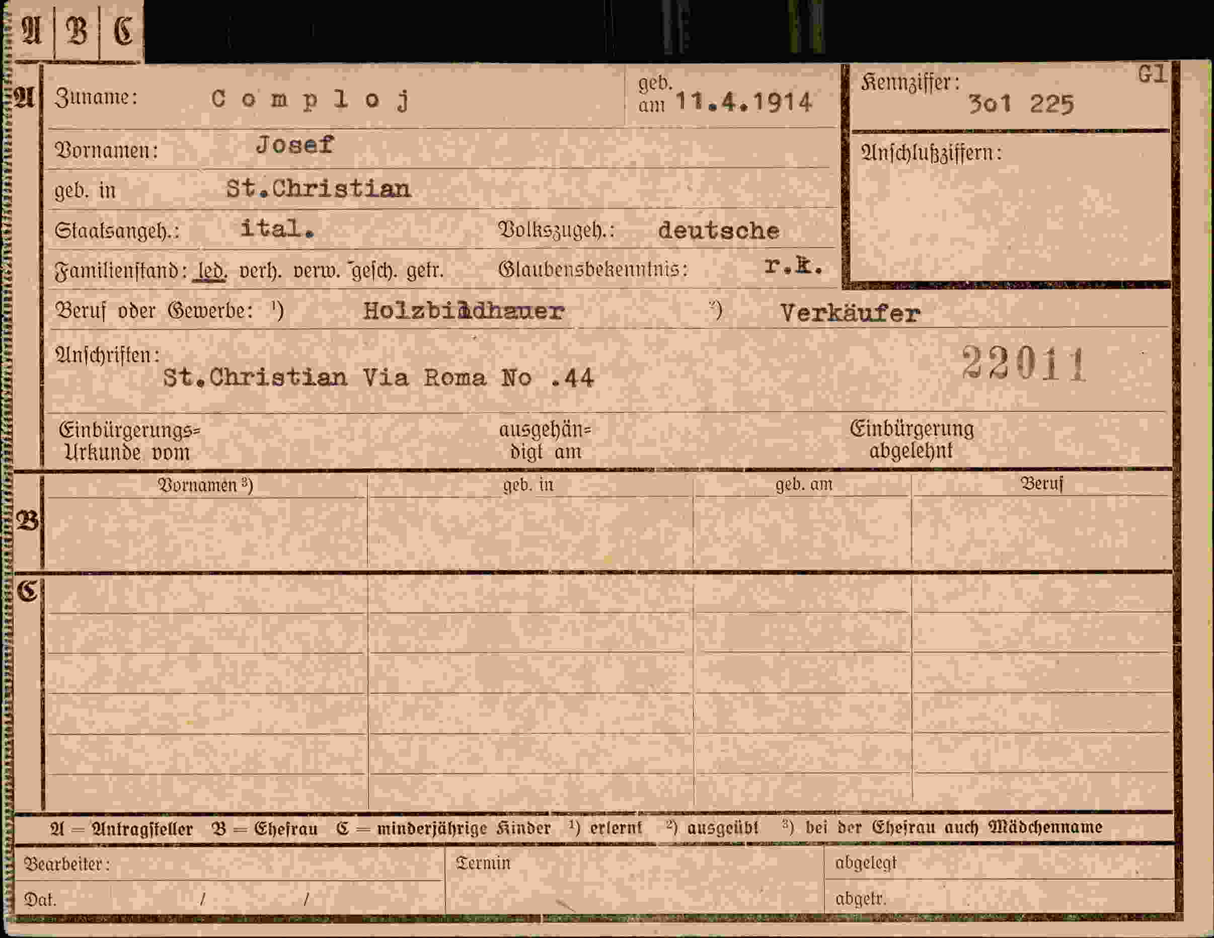 Dokument für Josef Comploj