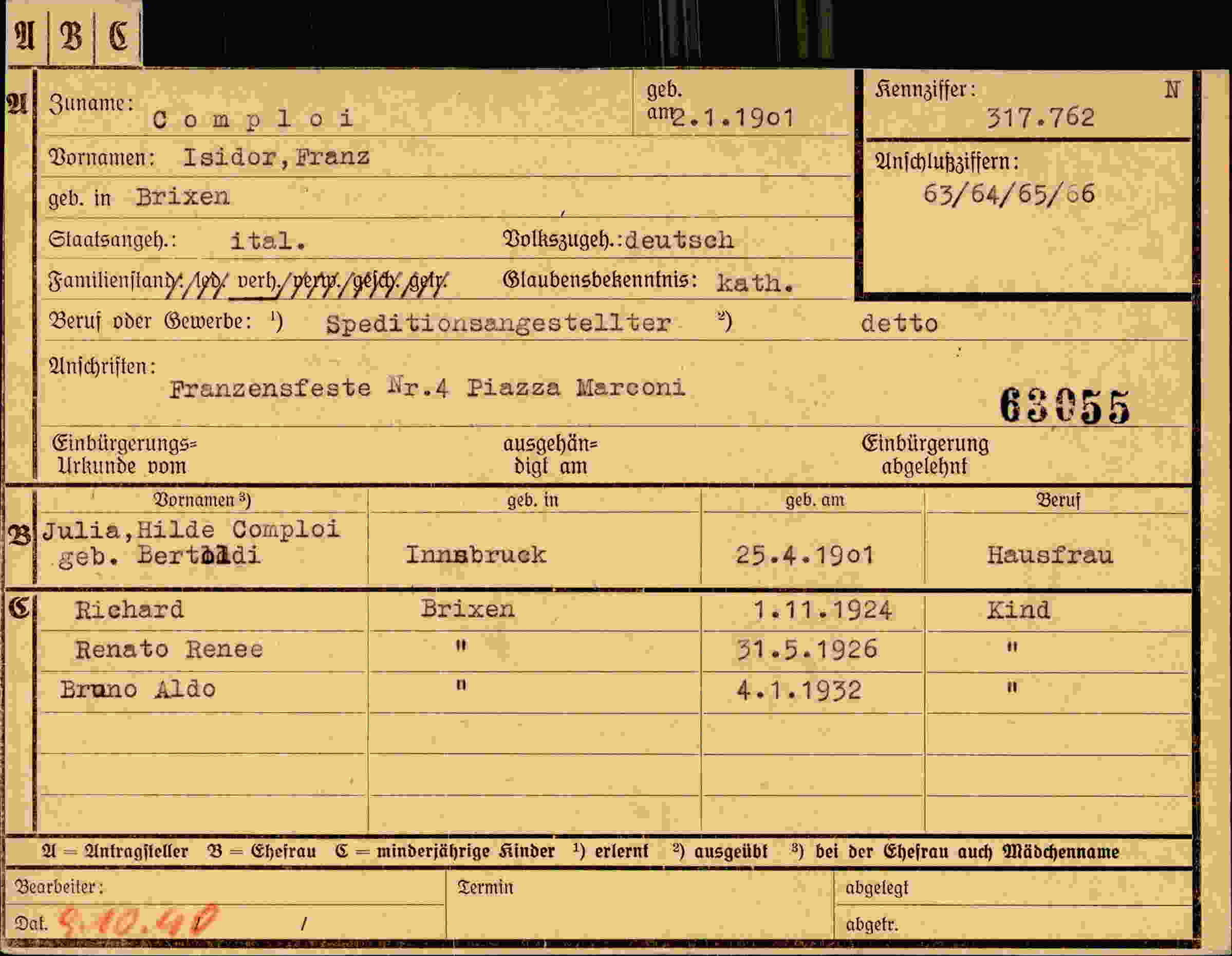 Dokument für Isidor Franz Comploi