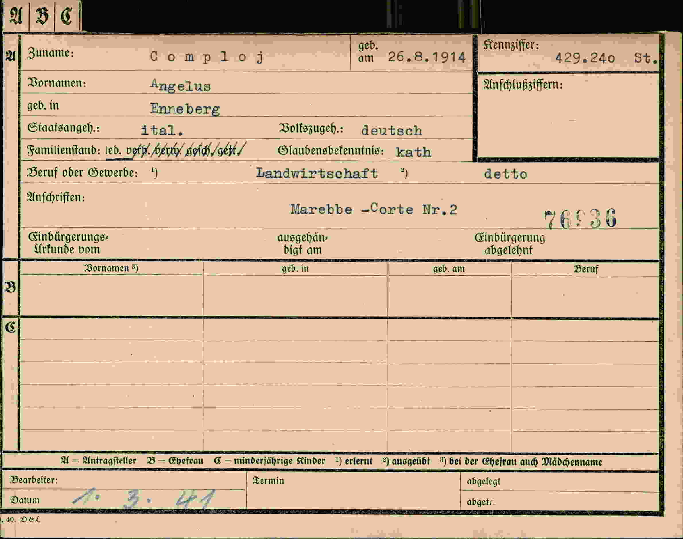 Dokument für Angelus Comploj