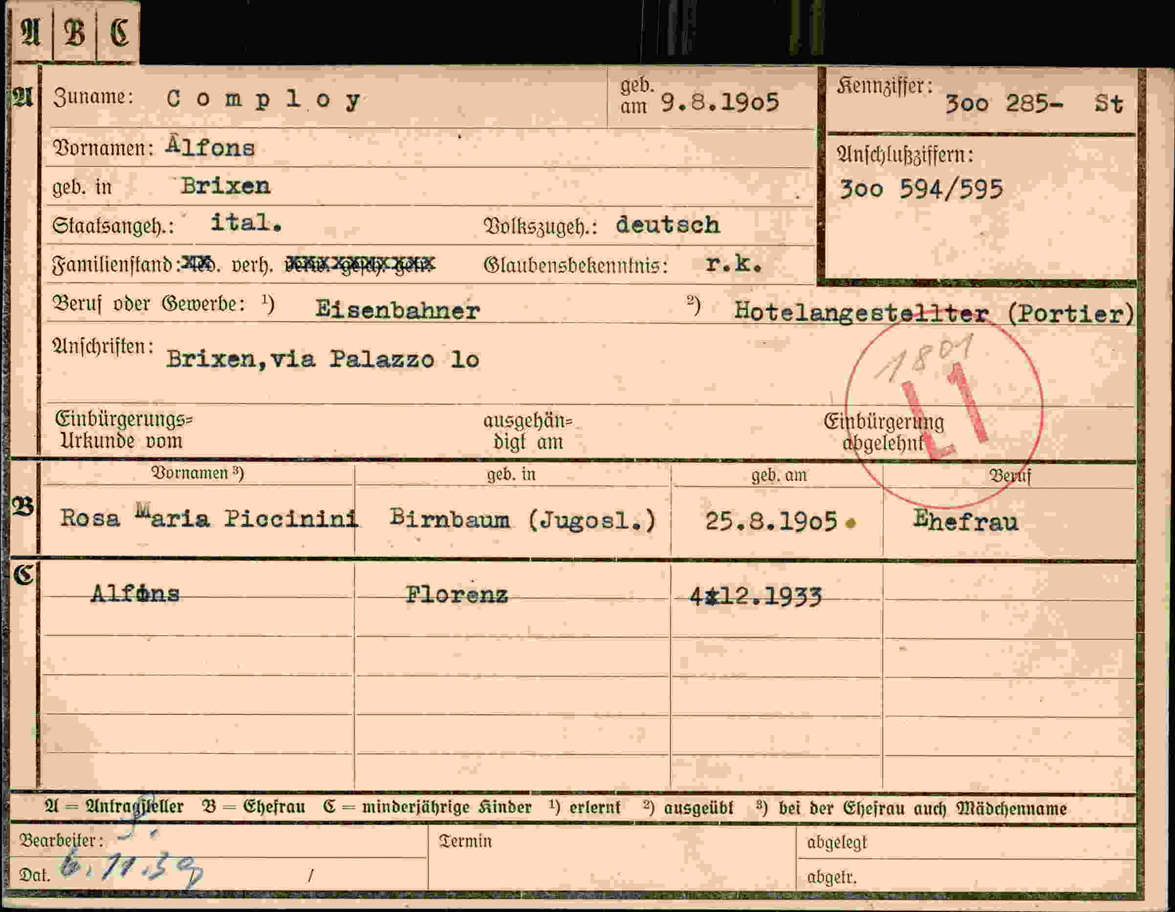 Dokument für Alfred Comploy