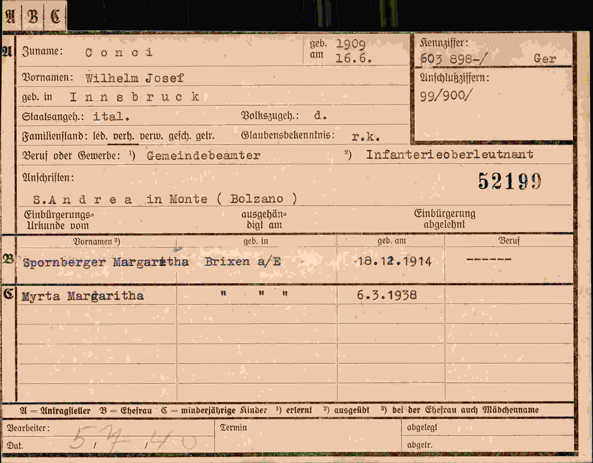 Dokument für Wilhelm Josef Conci