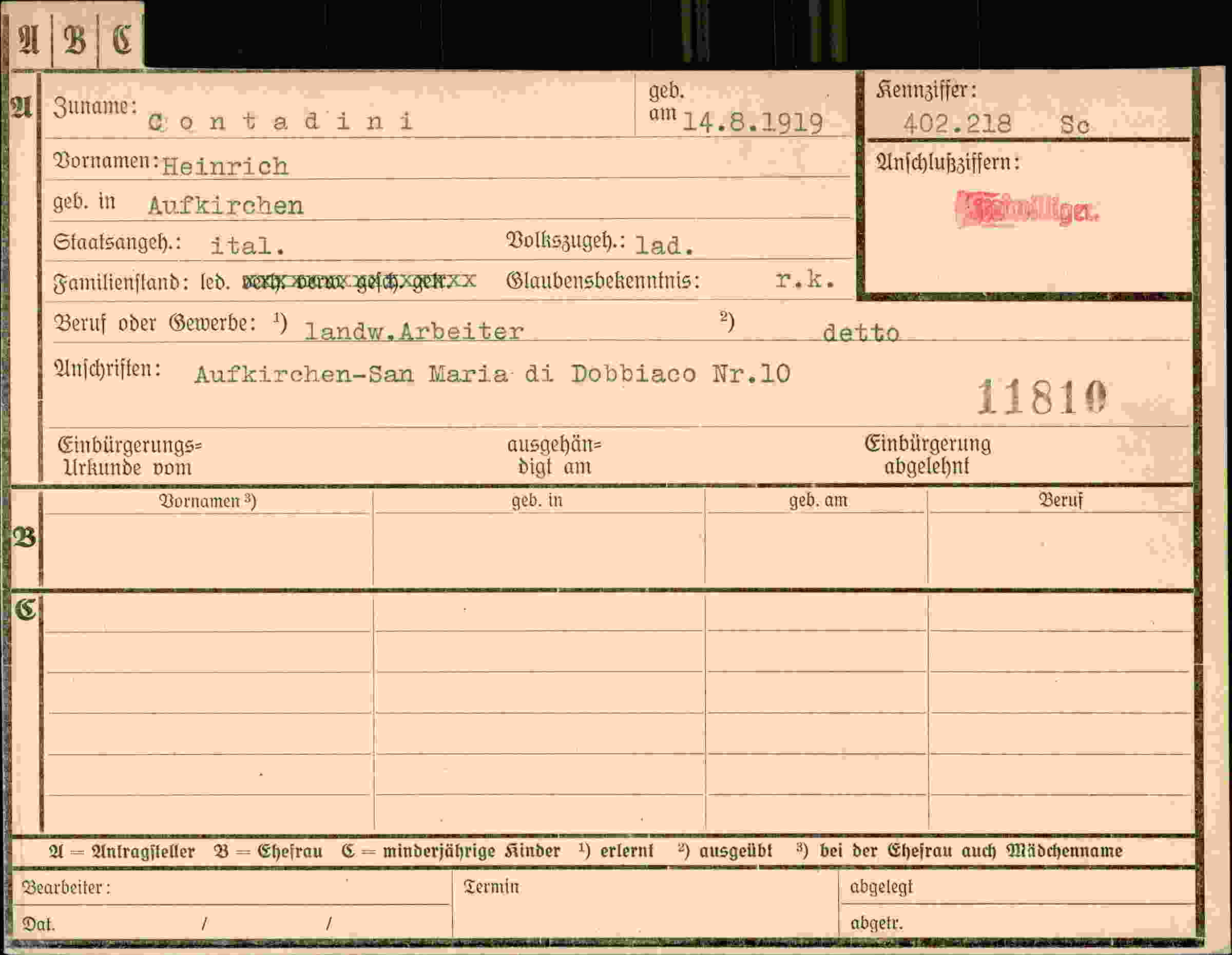 Dokument für Heinrich Contadini
