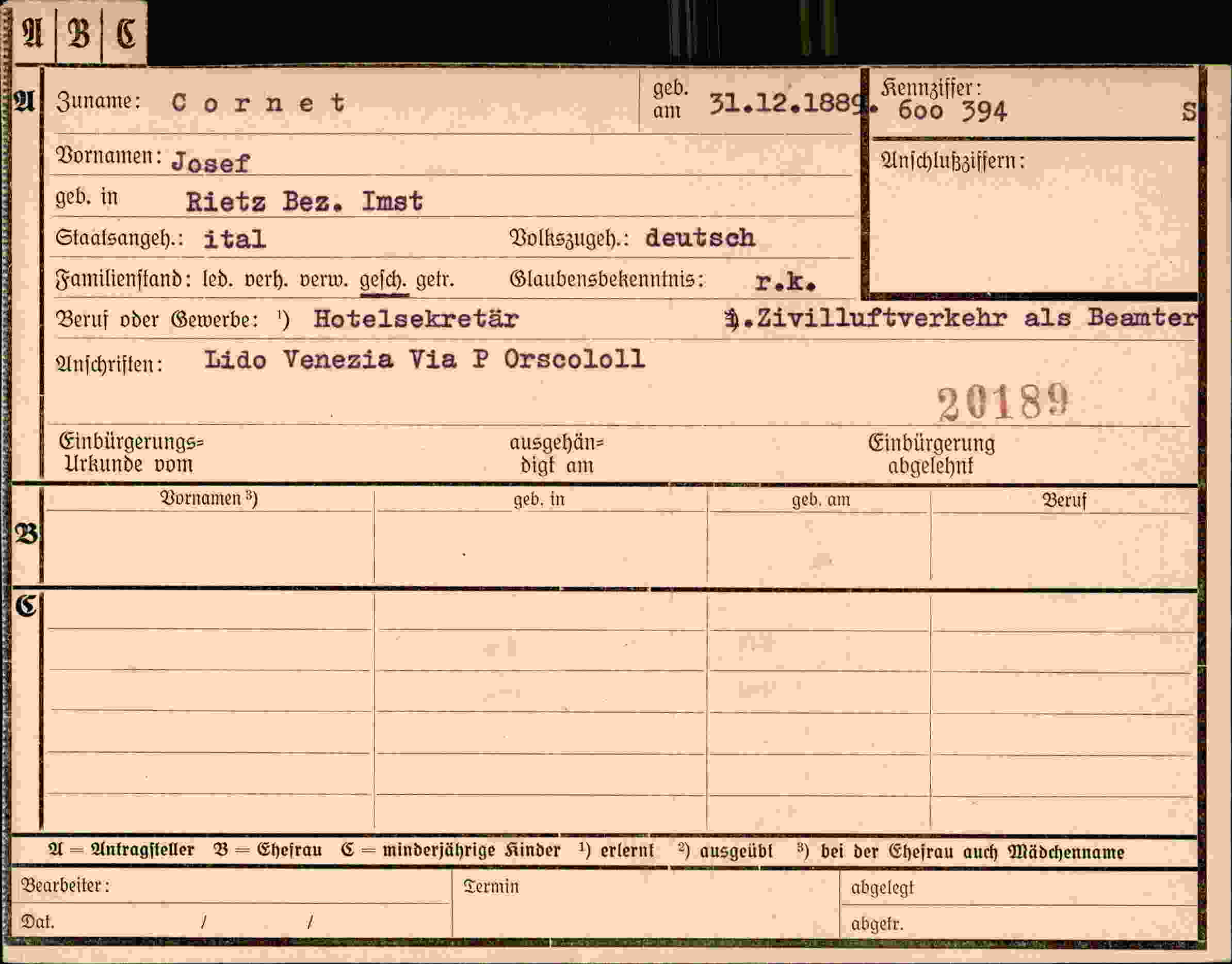 Dokument für Josef Cornet