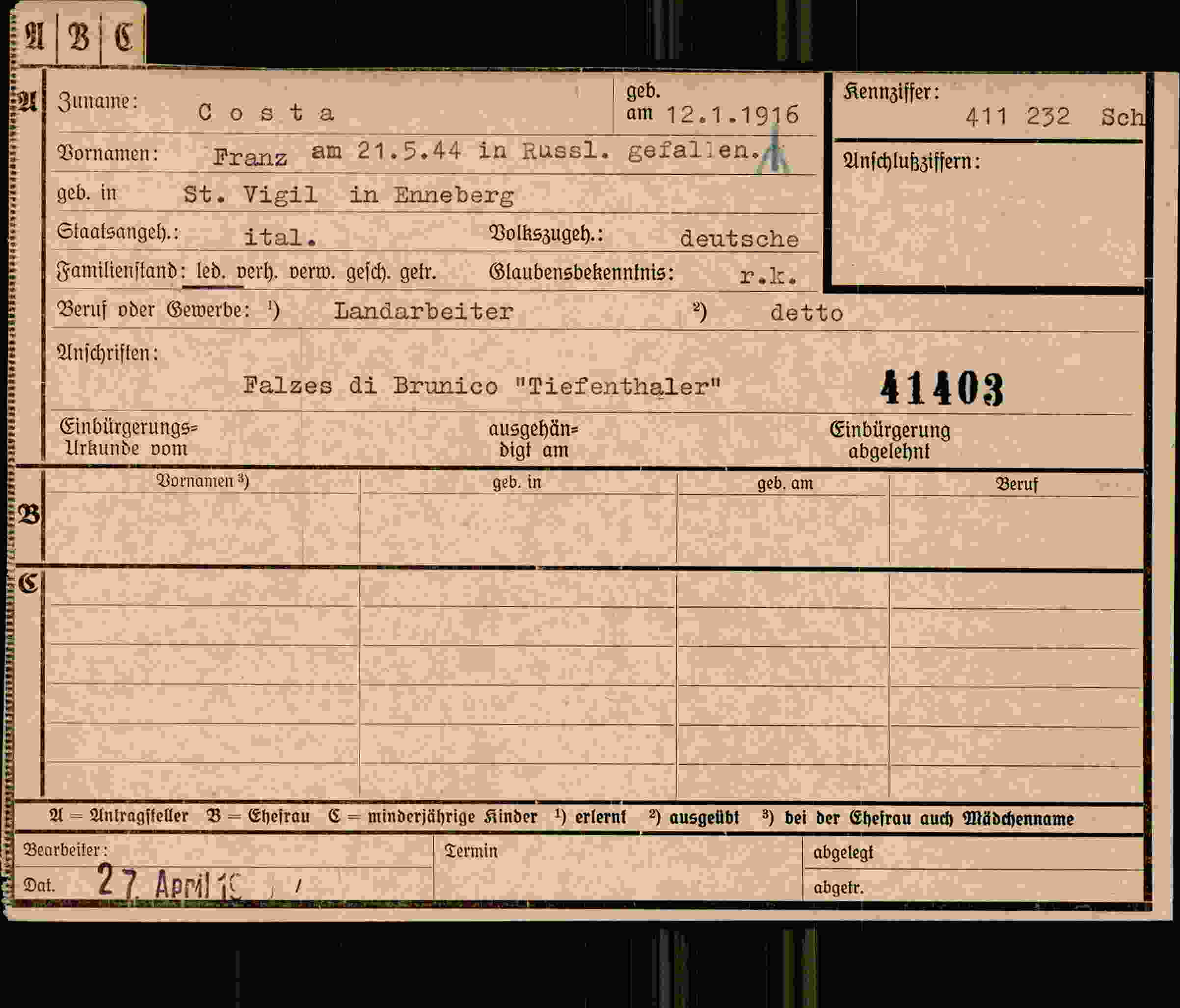 Vorderseite des Dokuments