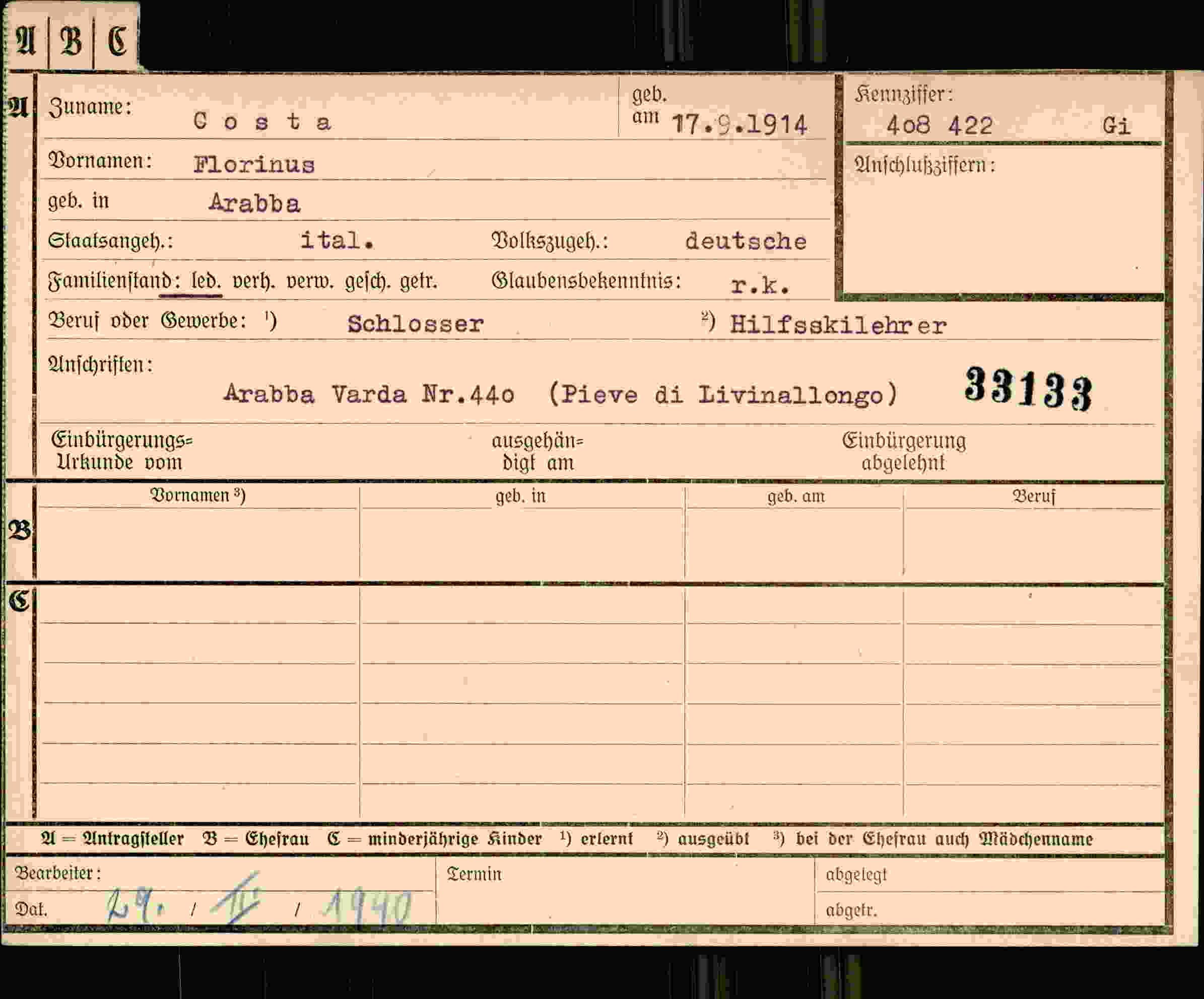 Dokument für Florinus Costa