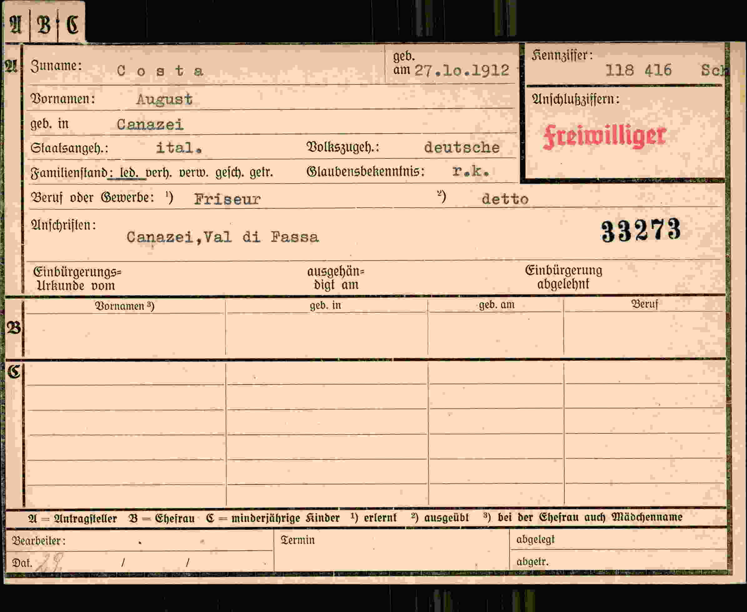 Dokument für August Costa