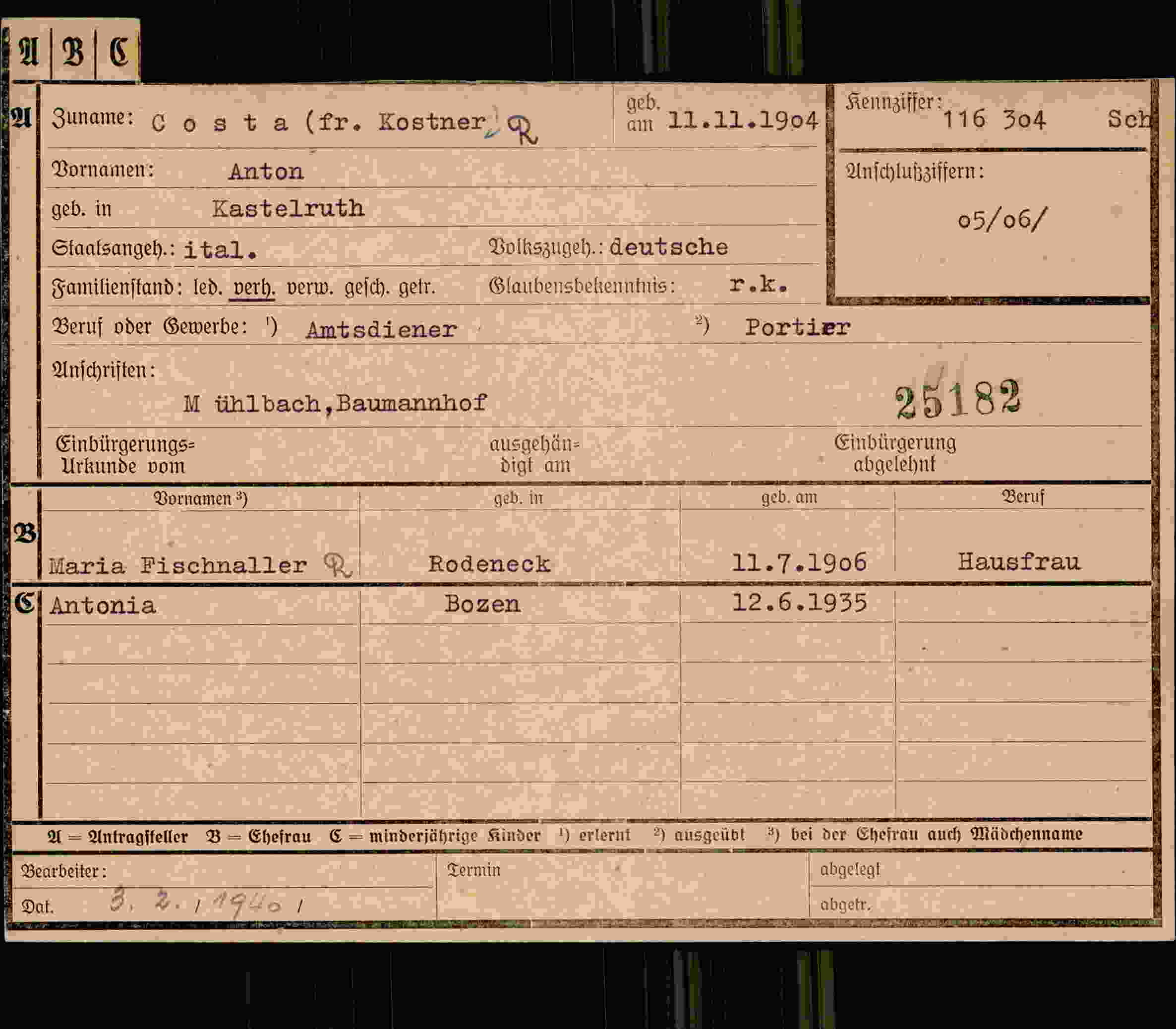 Dokument für Anton Costa