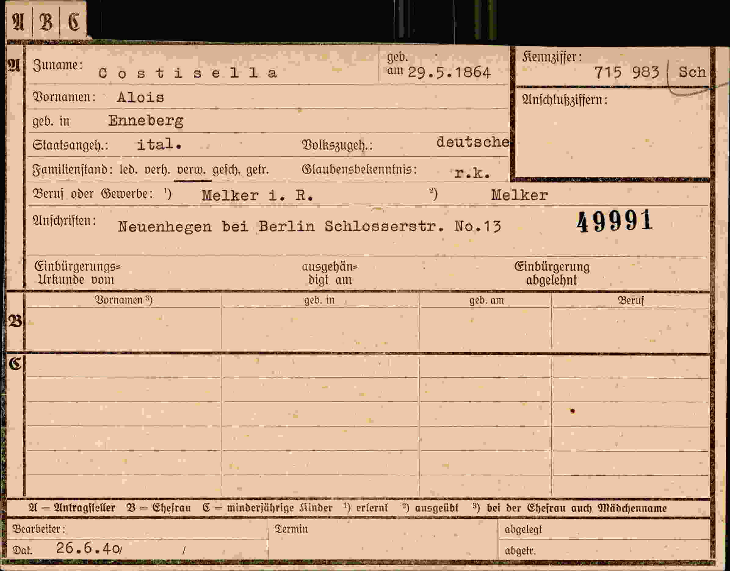 Dokument für Alois Costisella
