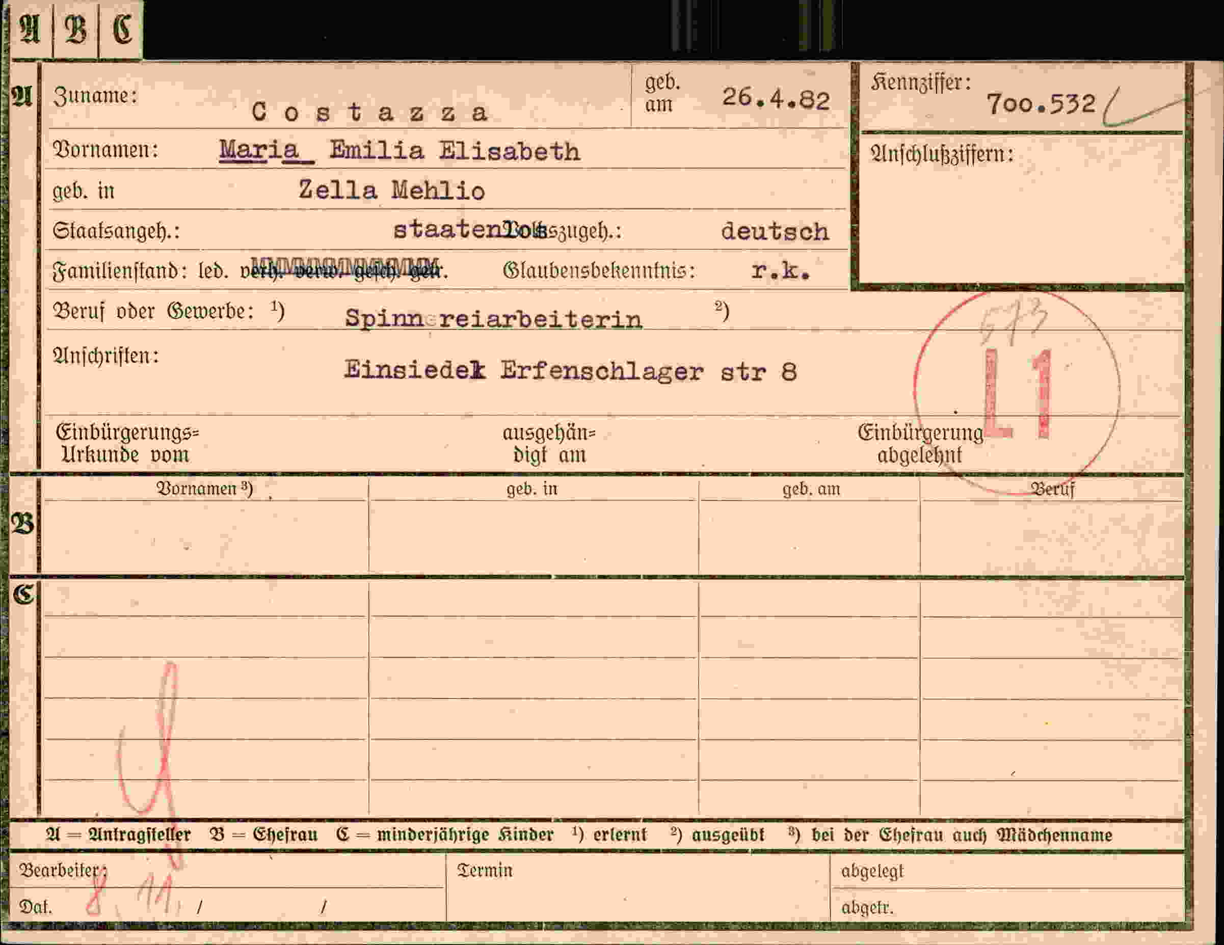 Dokument für Maria Emilia Elisabeth Costazza