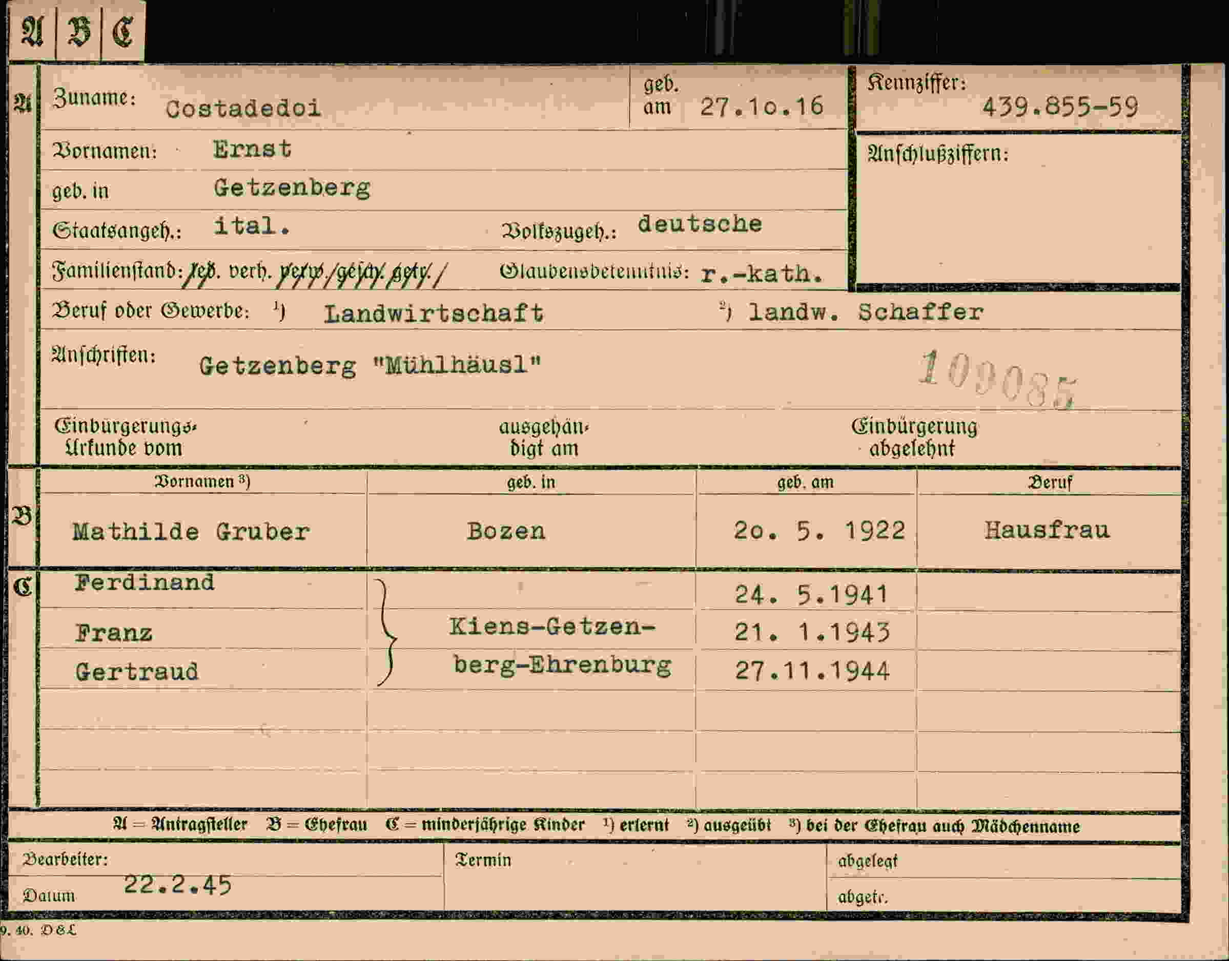Vorderseite des Dokuments