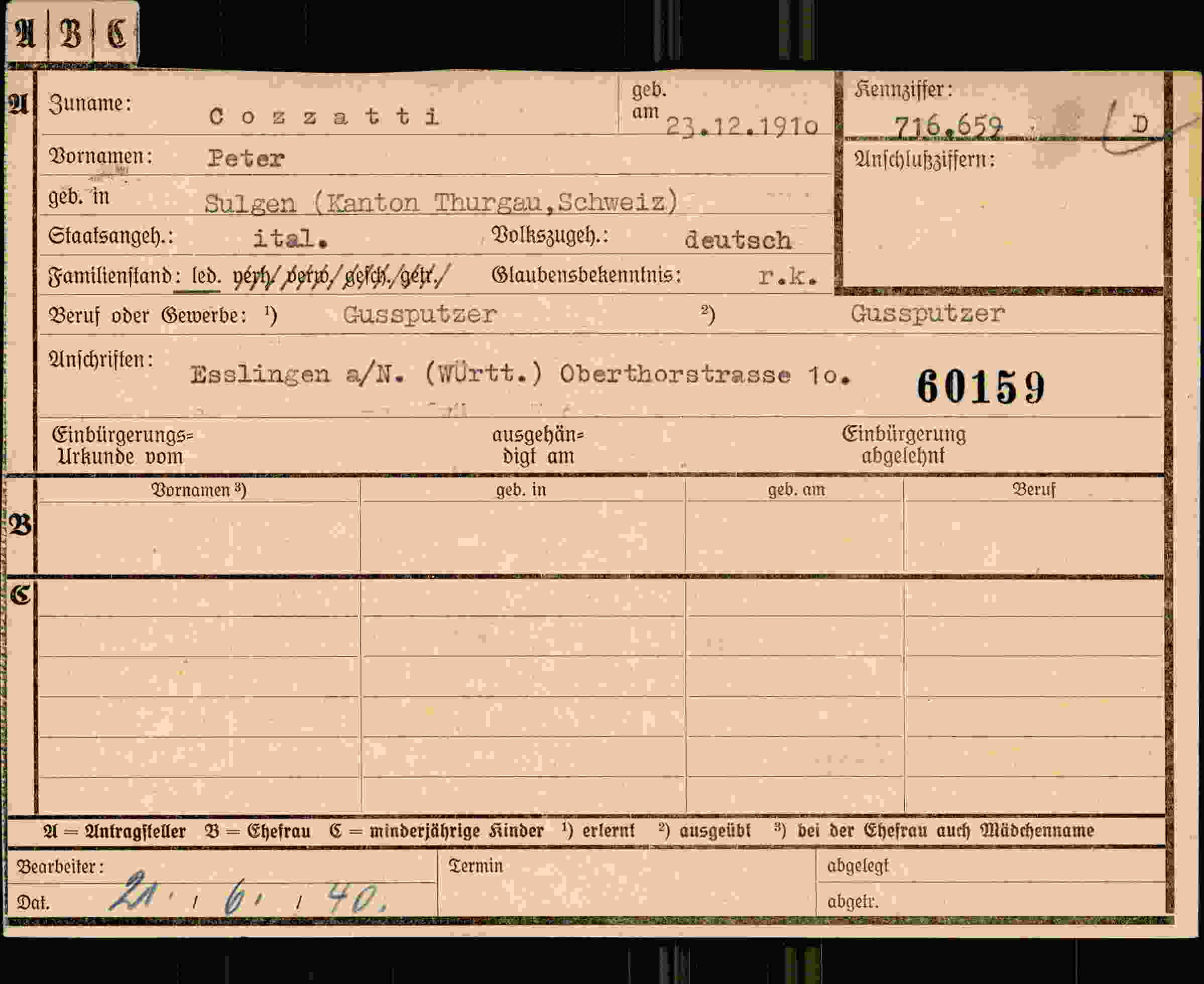 Dokument für Peter Cozzatti