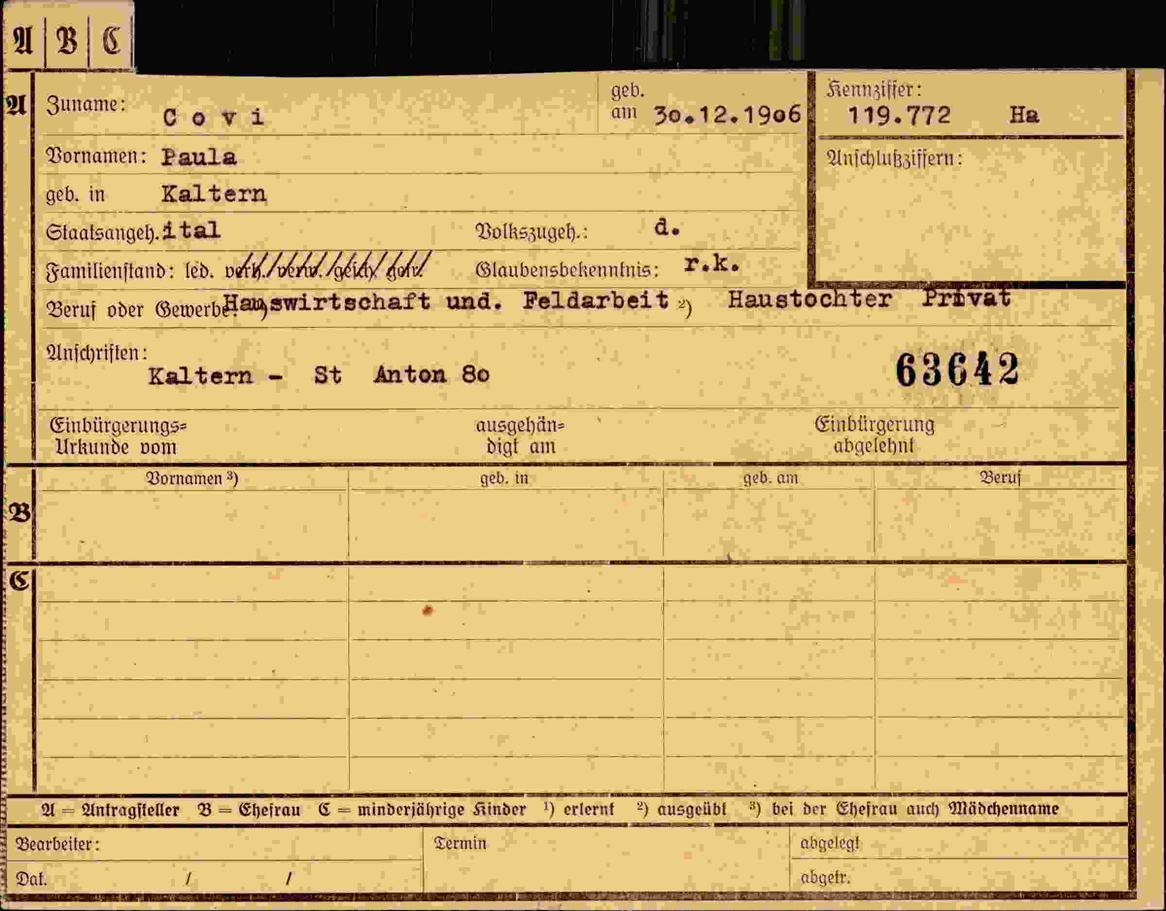 Vorderseite des Dokuments