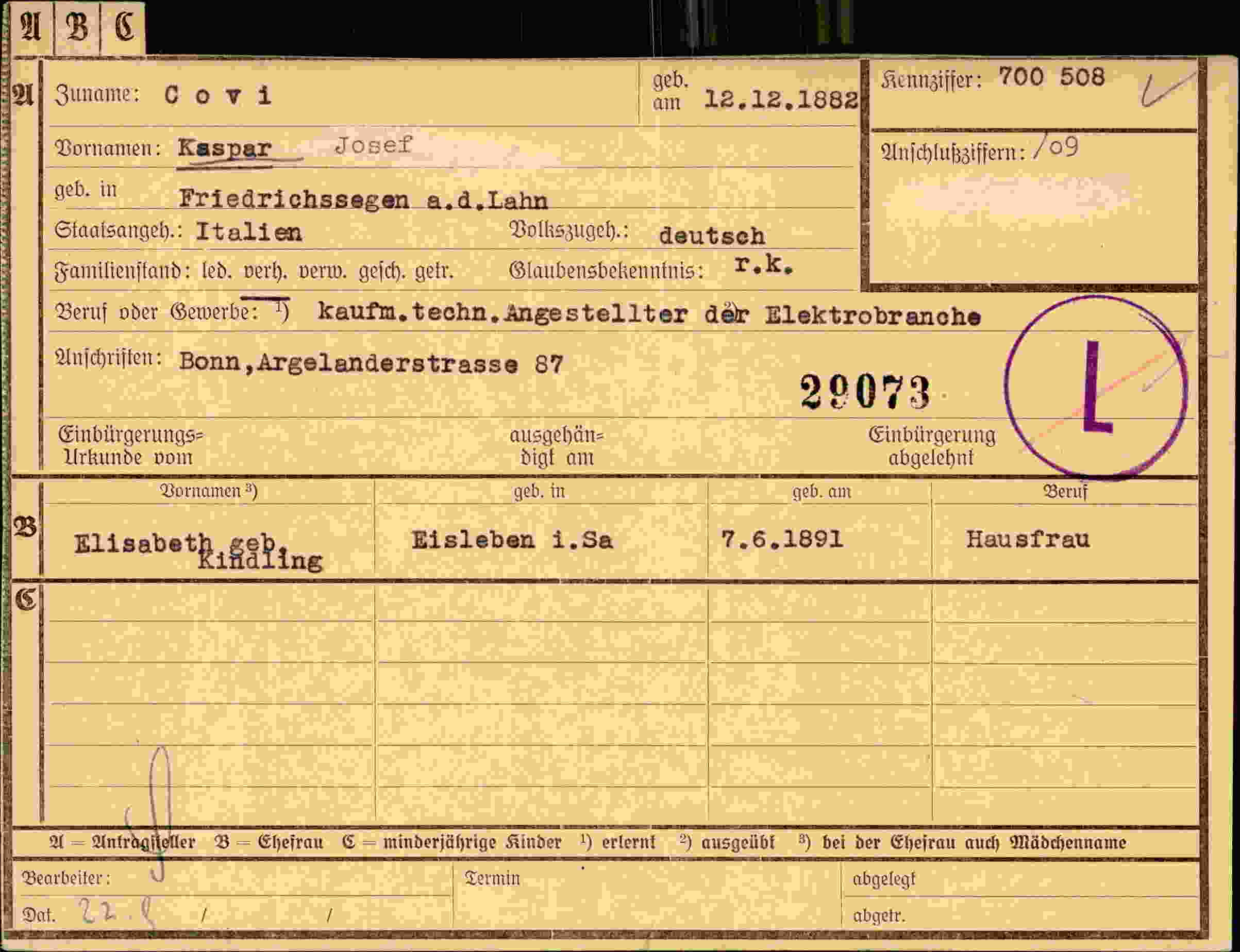 Dokument für Kaspar Josef Covi