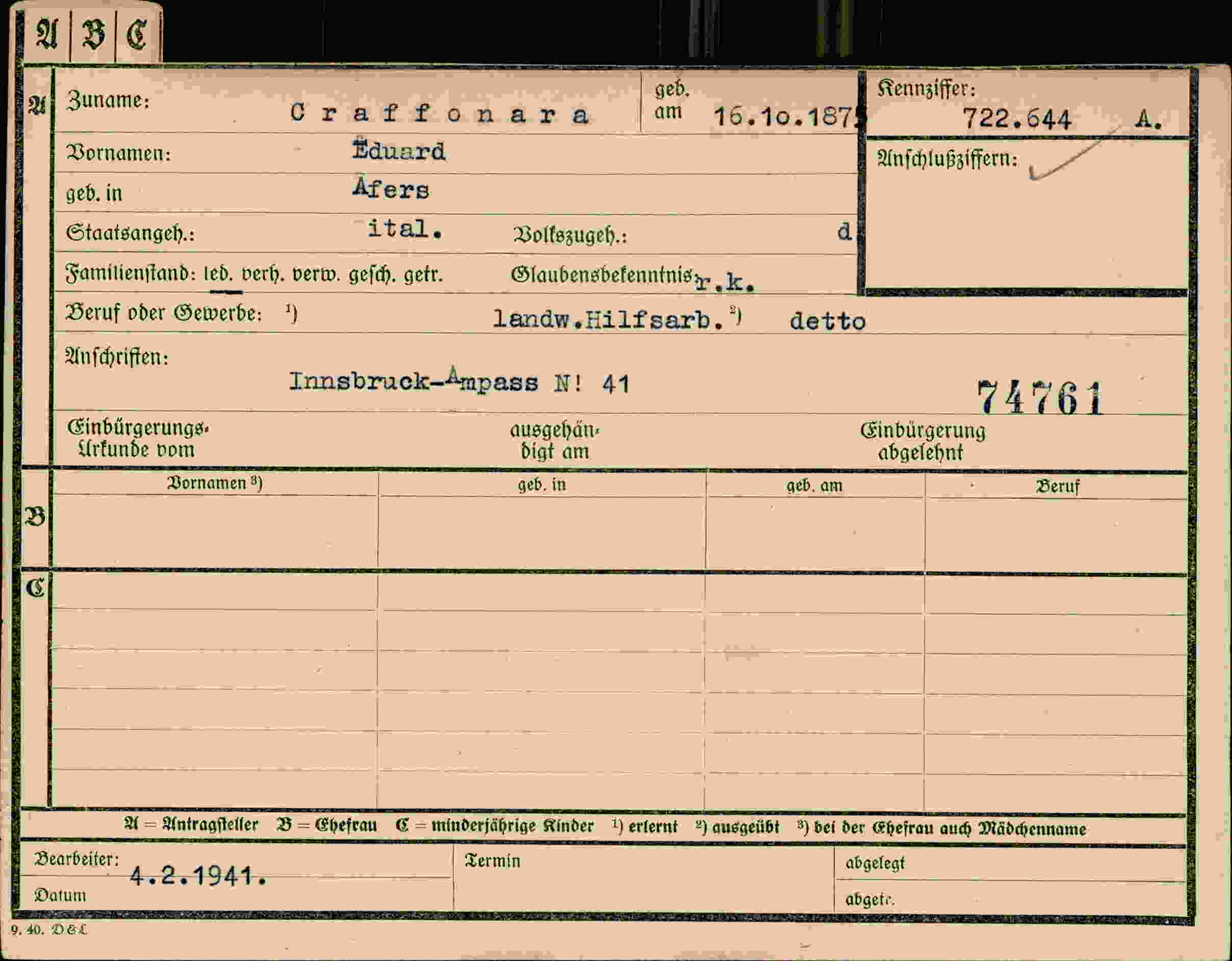 Dokument für Eduard Craffonara