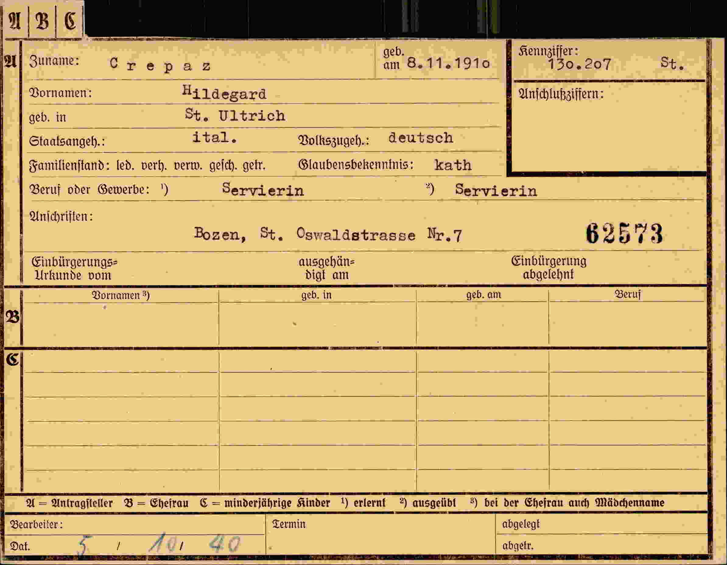 Dokument für Hildegard Crepaz